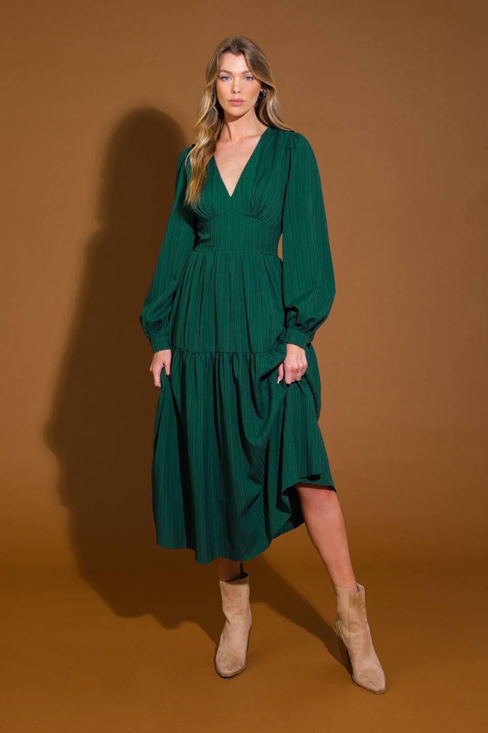 POSH PRESENCE WOVEN MIDI DRESS.