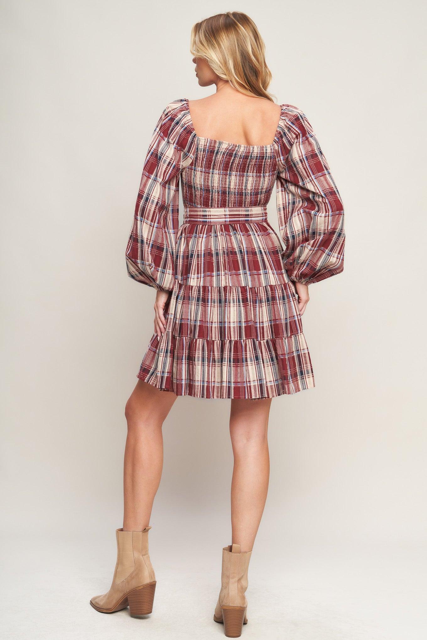 HONEY HUG PLAID MINI DRESS.