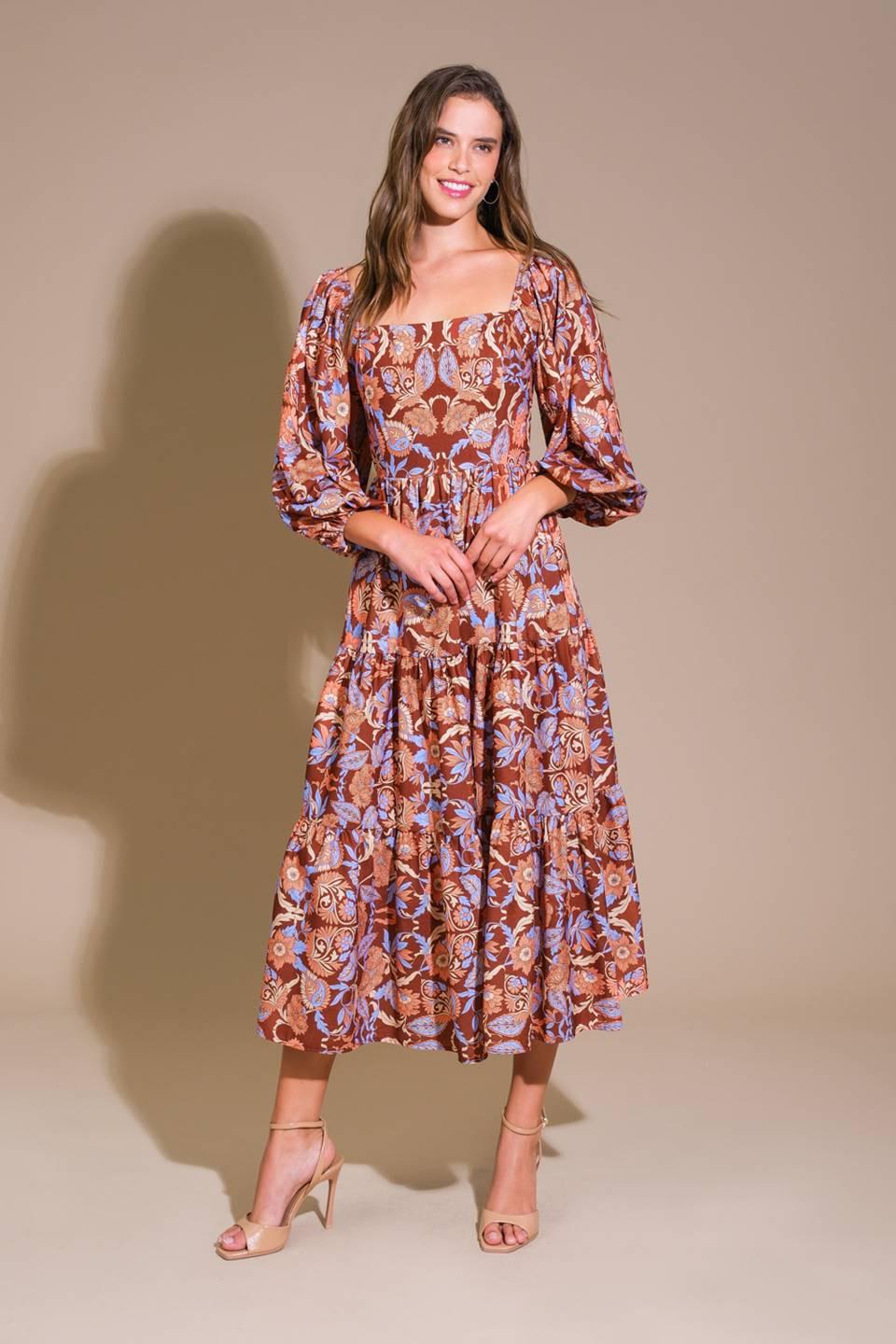 KEEPPING TABS WOVEN MIDI DRESS.