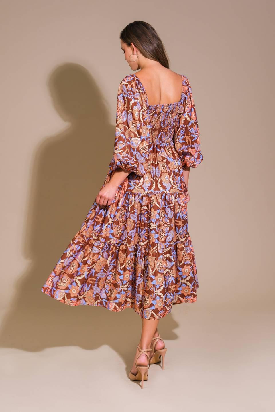 KEEPPING TABS WOVEN MIDI DRESS.