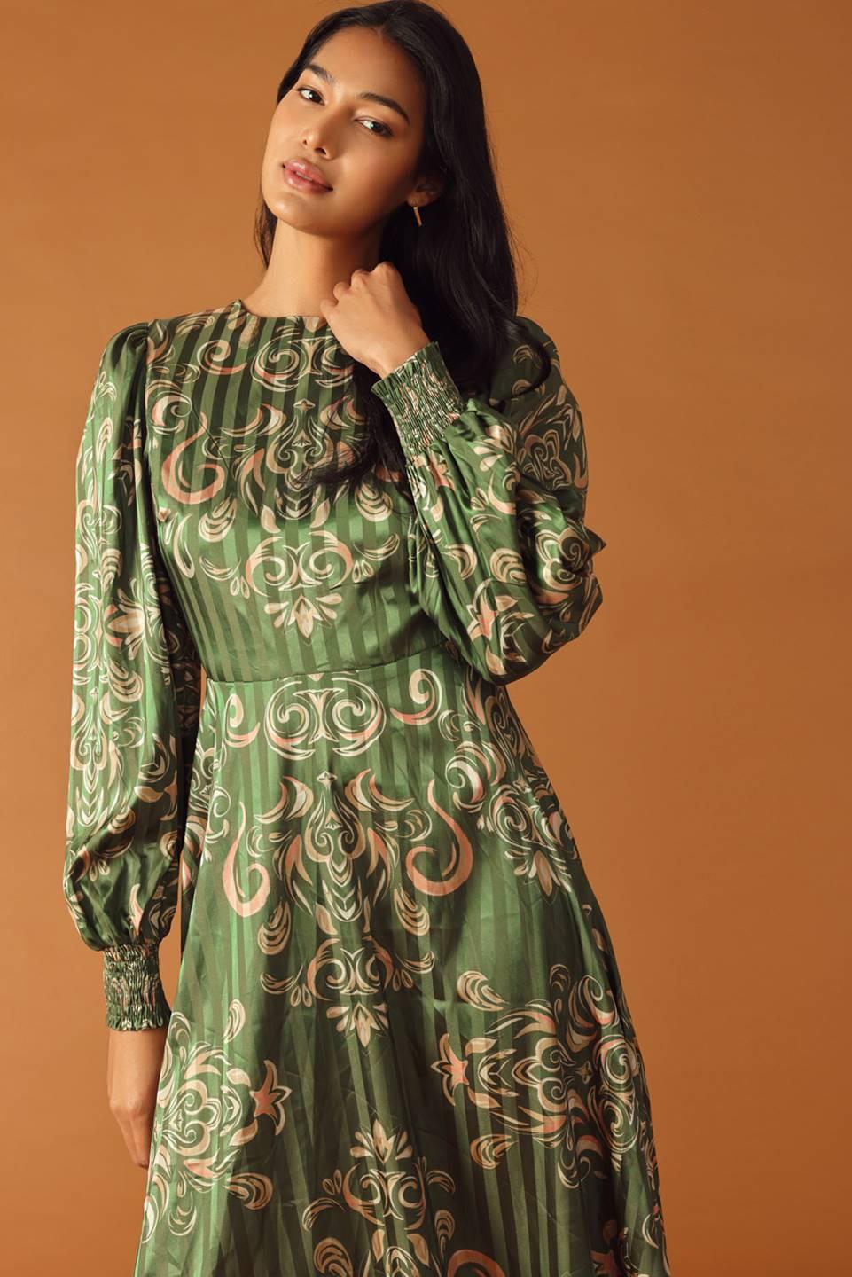MOMENTS OF CLARITY WOVEN MIDI DRESS.