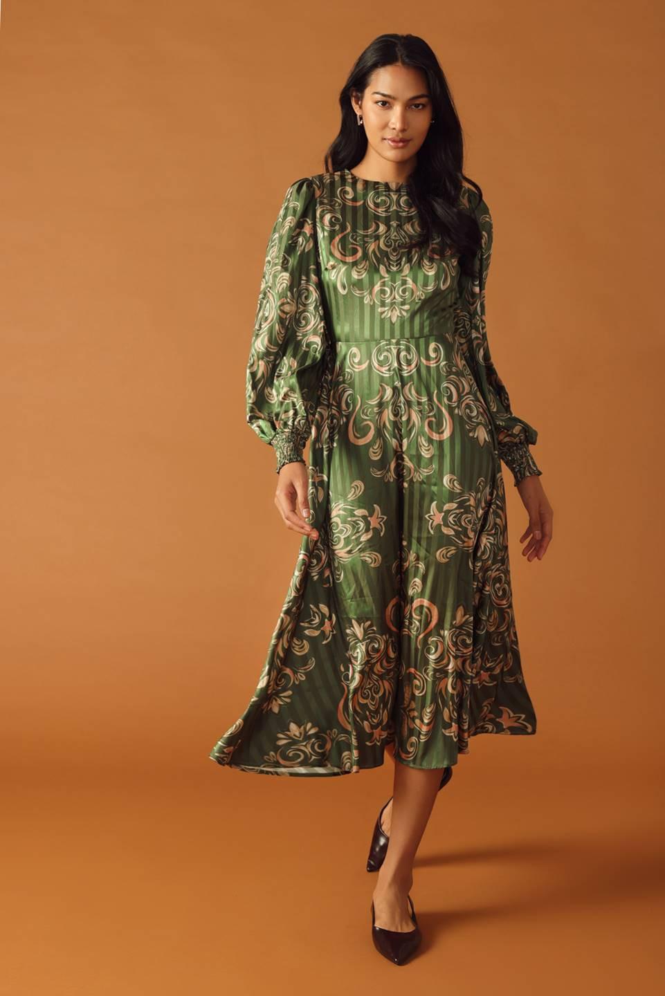MOMENTS OF CLARITY WOVEN MIDI DRESS.