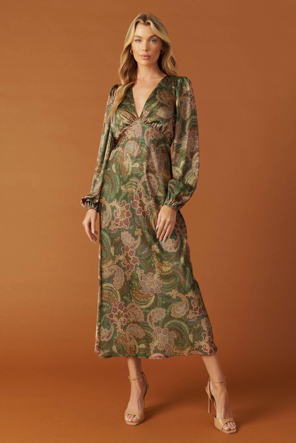 STICK SEASON WOVEN MIDI DRESS.