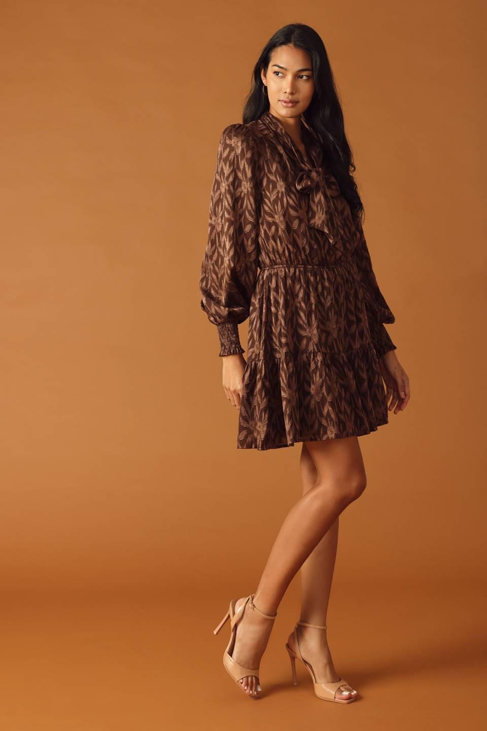 OPEN PATH ALMOND WOVEN MINI DRESS.