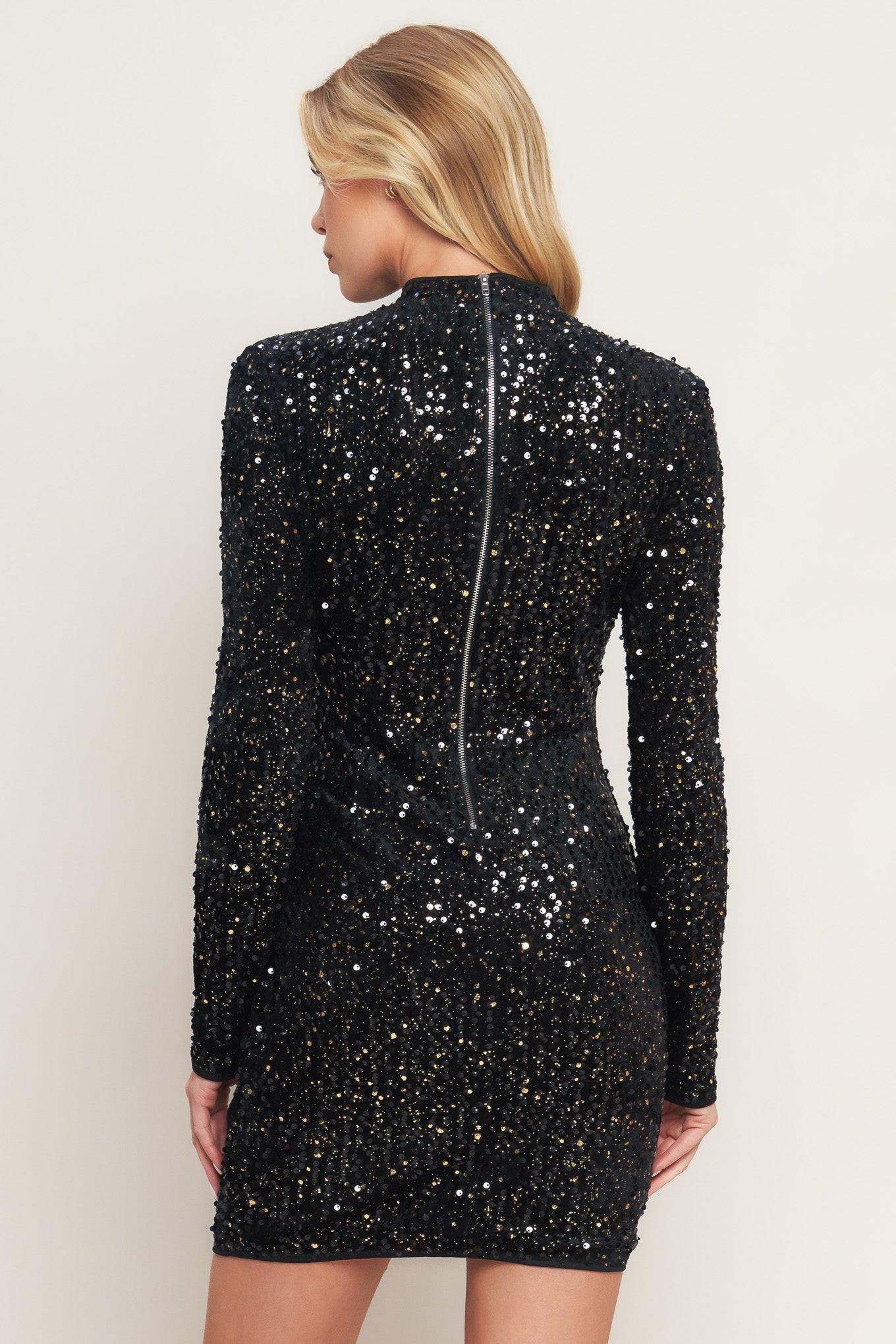 WHIMS OF FATE SEQUIN MINI DRESS.