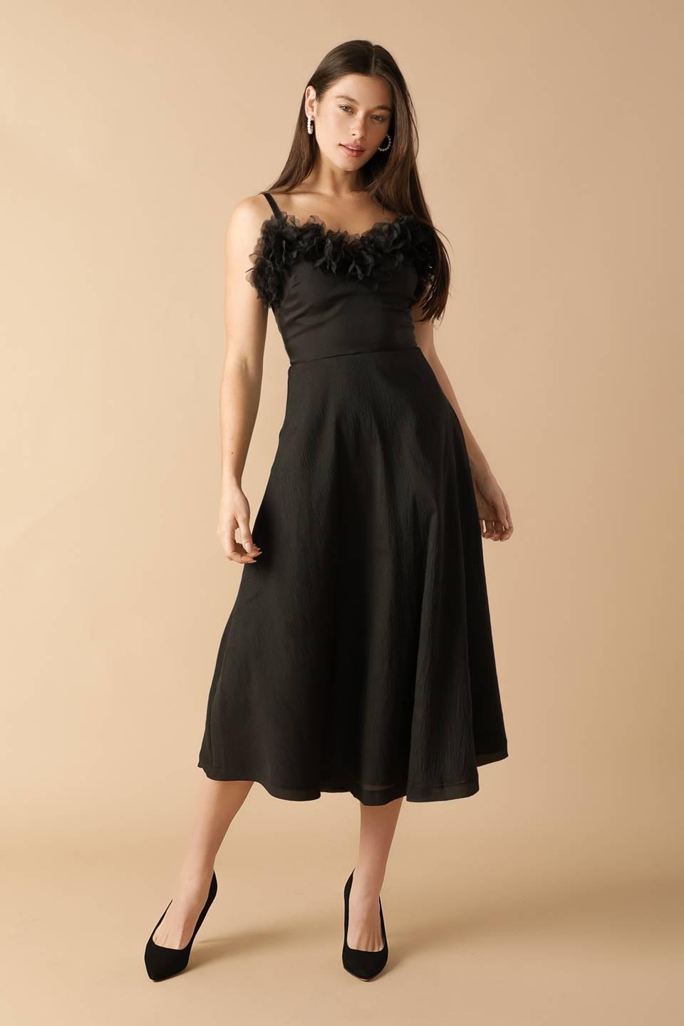 WHISPERING PINES WOVEN MIDI DRESS.
