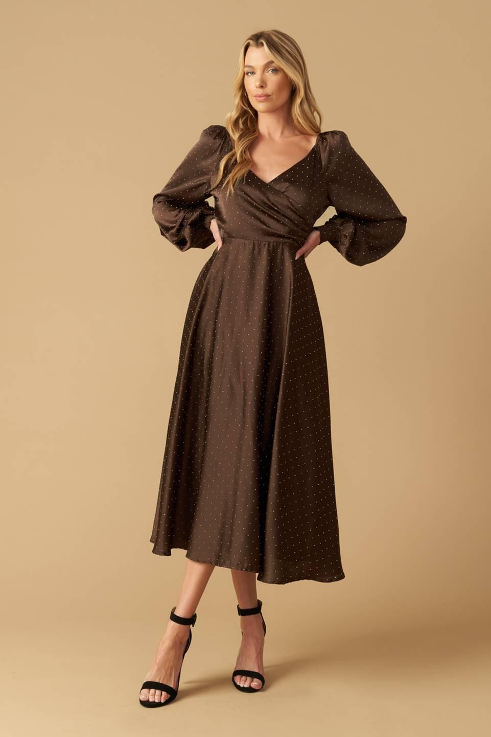 ROMANTIC LOVER EMBELLISHED WOVEN MIDI DRESS.