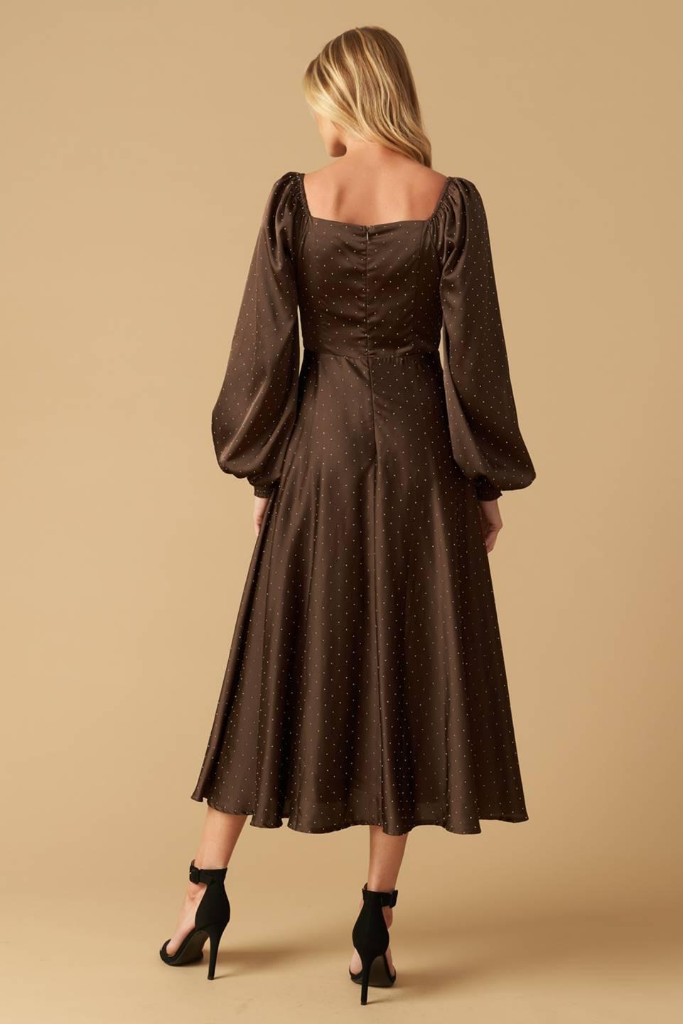 ROMANTIC LOVER EMBELLISHED WOVEN MIDI DRESS.