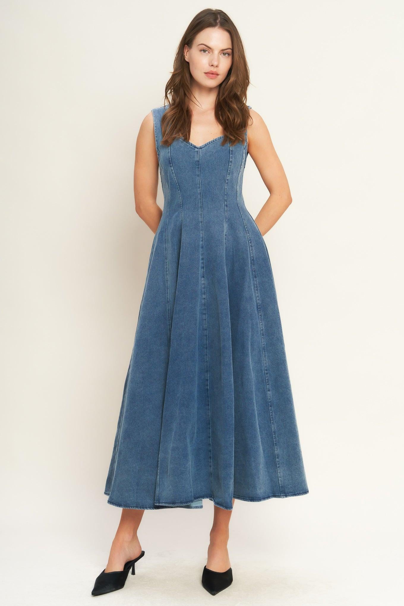 STARS AHEAD DENIM MIDI DRESS - Flying Tomato - DRESSES - Flying Tomato