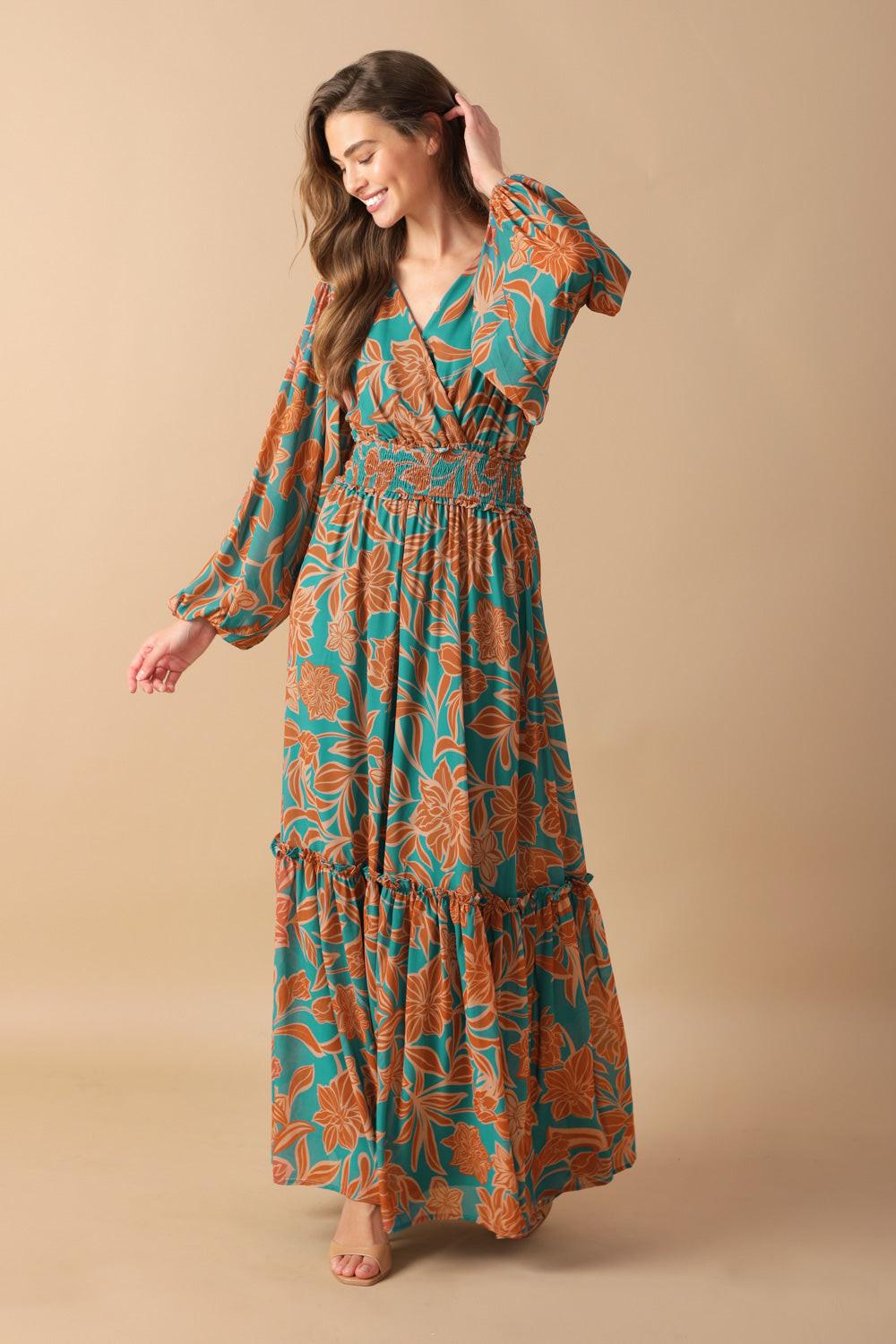 FLEETING FAUNA WOVEN MAXI DRESS.