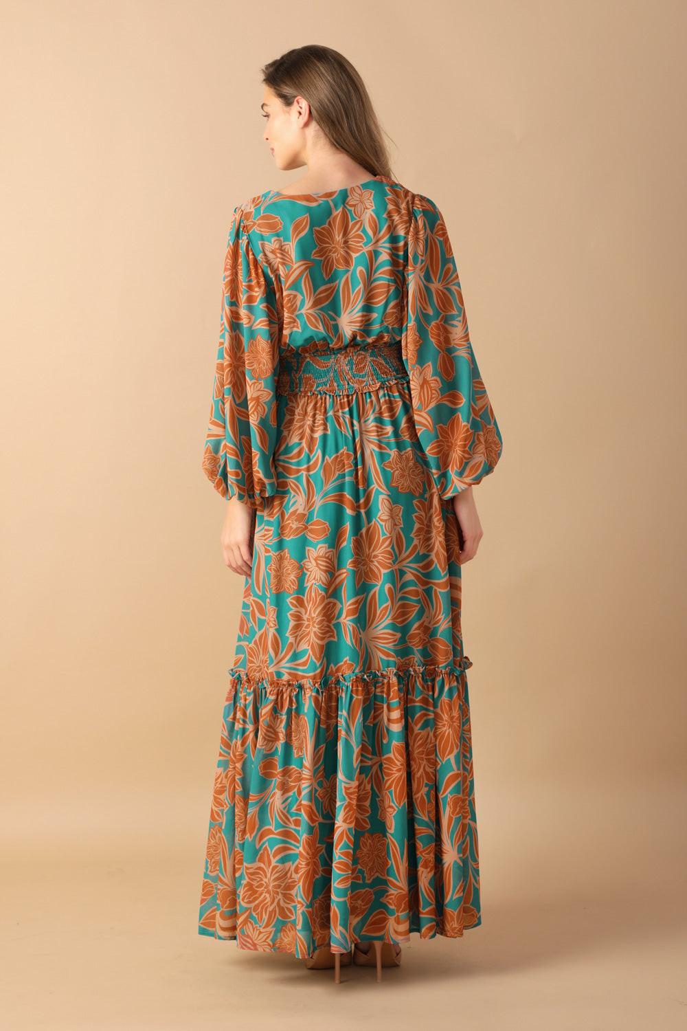 FLEETING FAUNA WOVEN MAXI DRESS.