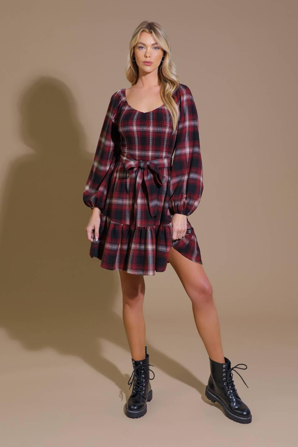 BE WITH YOU WOVEN PLAID MINI DRESS.