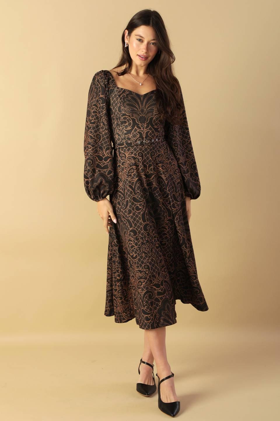 RUSTIC ALLURE WOVEN MIDI DRESS.