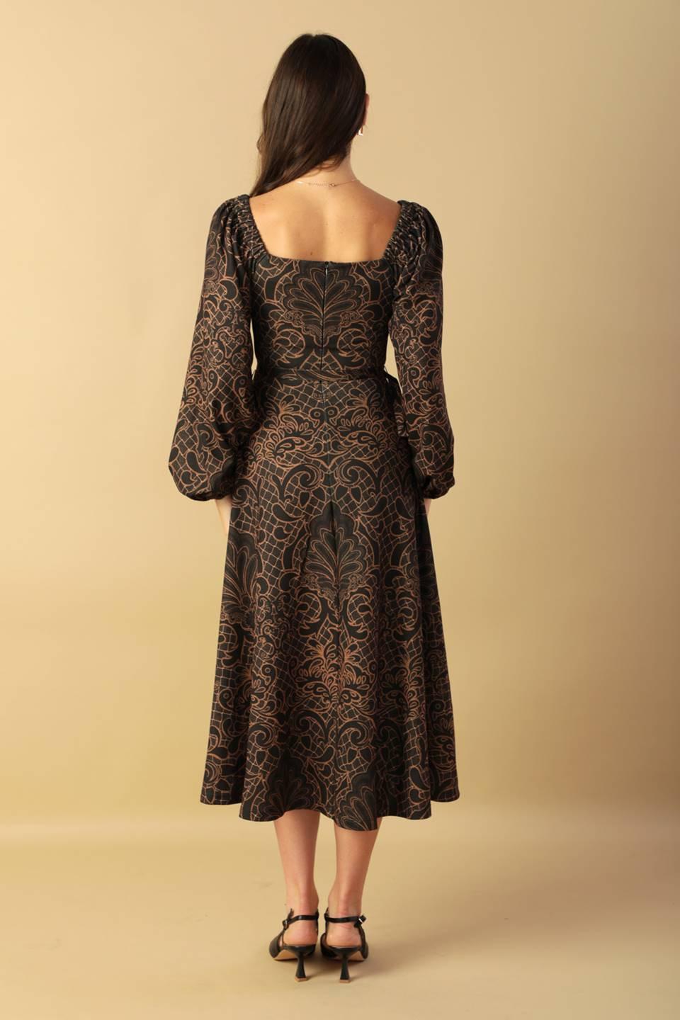 RUSTIC ALLURE WOVEN MIDI DRESS.