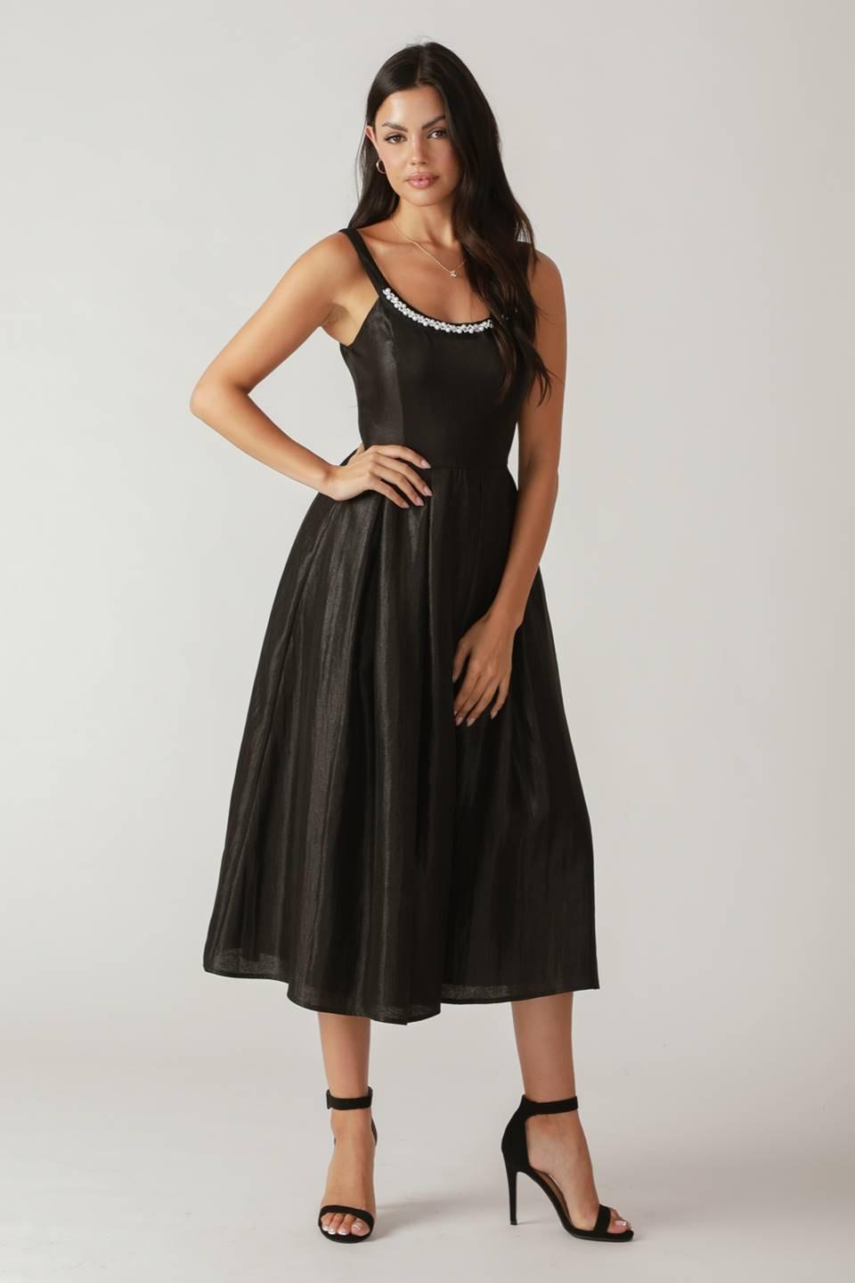 FLUTTERING FIELDS WOVEN MIDI DRESS.