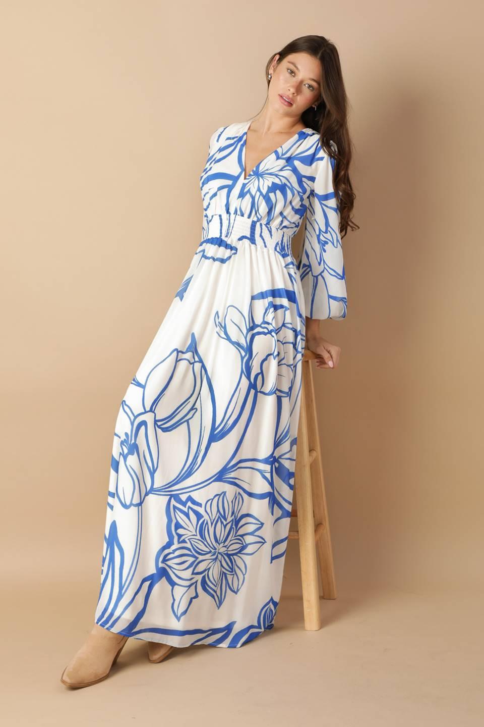 DANCING DEWDROPS WOVEN MAXI DRESS.