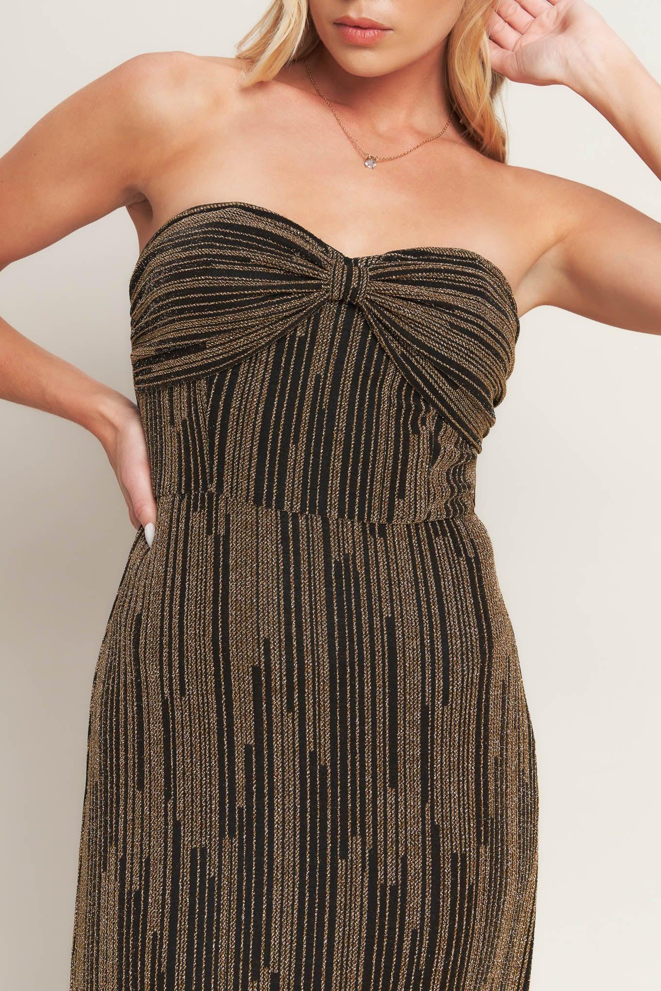 SACRED PROMISES METALLIC WOVEN MAXI DRESS.
