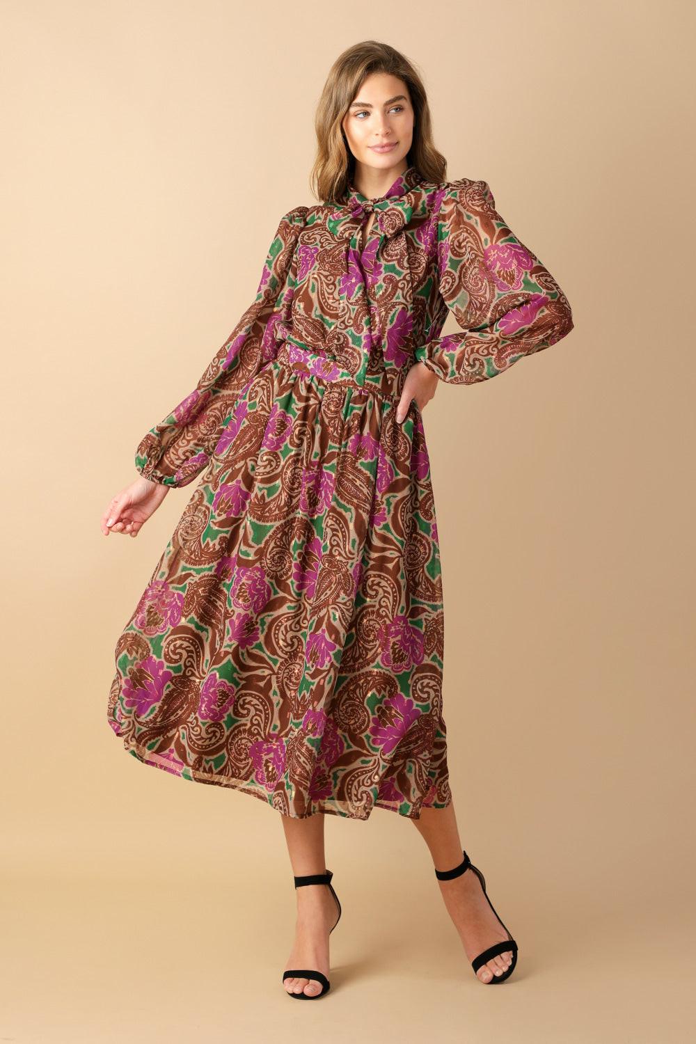 DRIFTING THOUGHTS WOVEN MIDI DRESS.