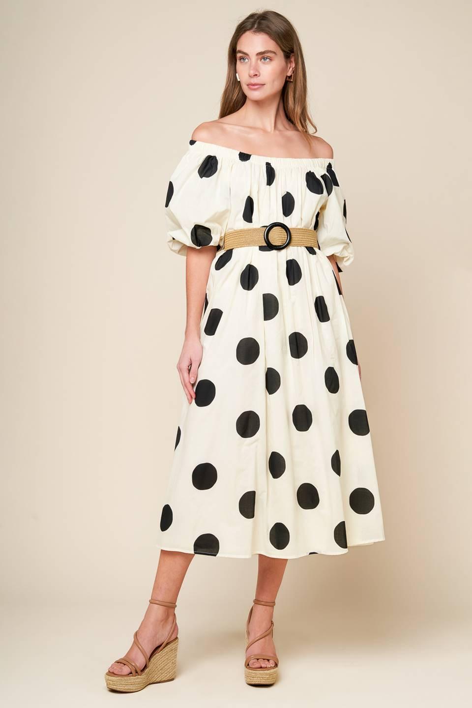HUMMINGBIRD'S HAVEN OFF WHITE WOVEN MIDI DRESS.