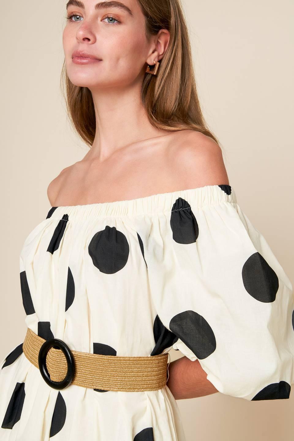 HUMMINGBIRD'S HAVEN OFF WHITE WOVEN MIDI DRESS.