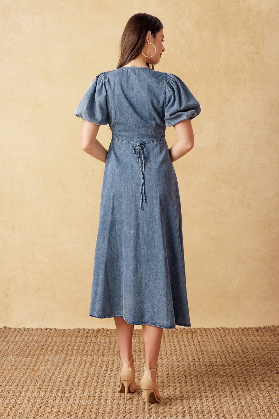 FOREVER MINE LIGHT WEIGHT DENIM MIDI DRESS - Flying Tomato - DRESSES - Flying Tomato
