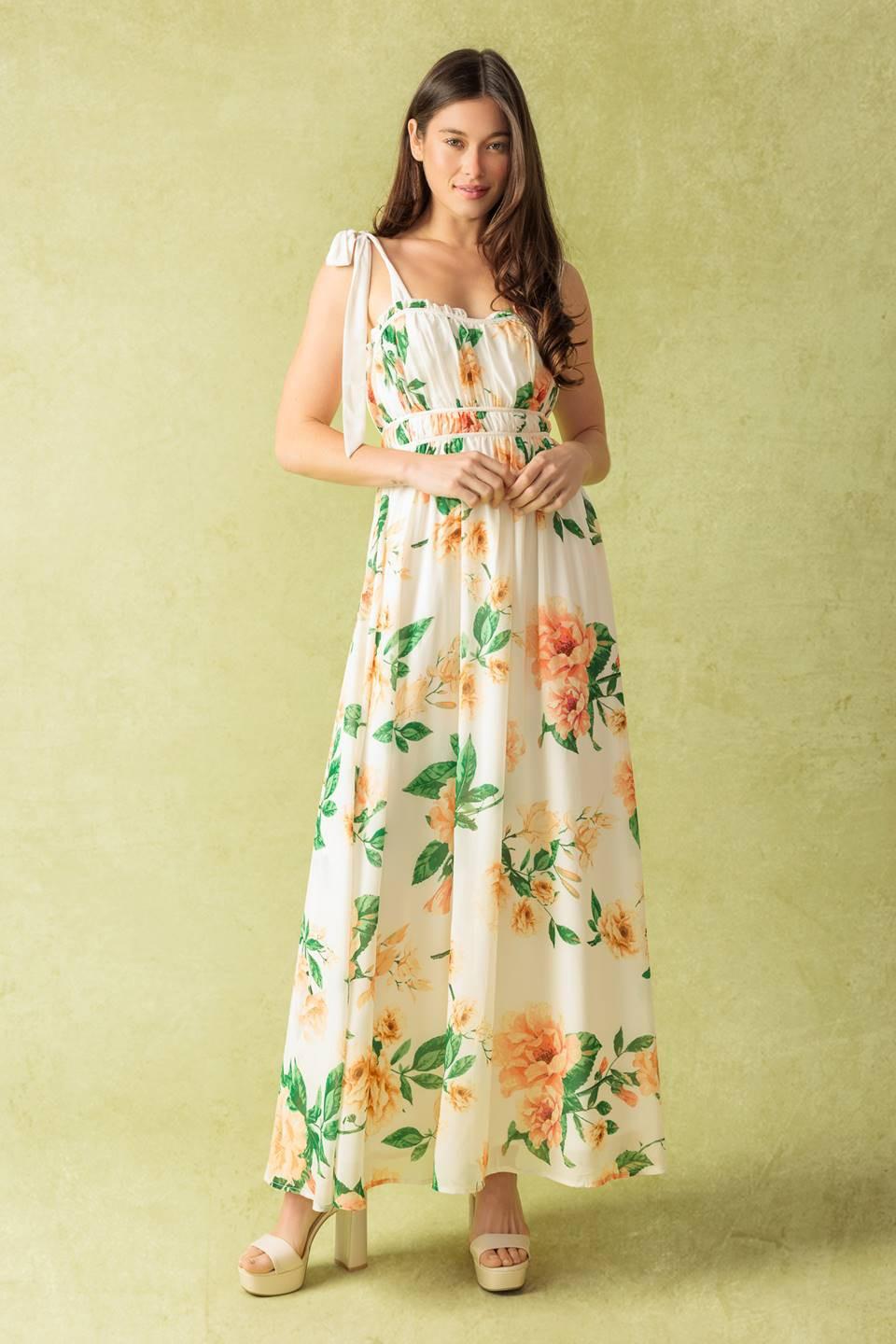 fitted lace wedding dress A Perfect Match Woven Maxi Dress L Flying Tomato Ivory/Peach / M