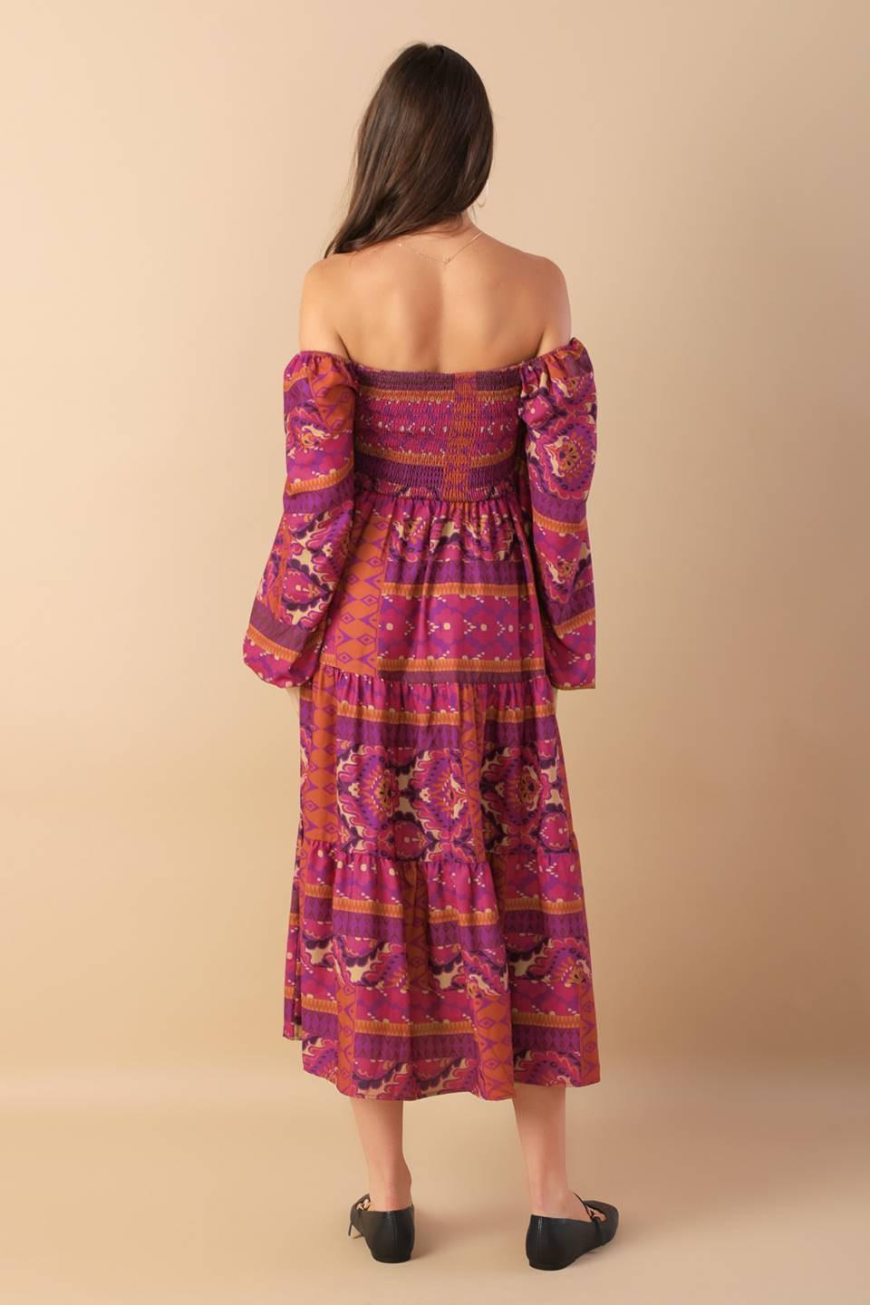 MELLOW MOMENTS WOVEN MIDI DRESS.