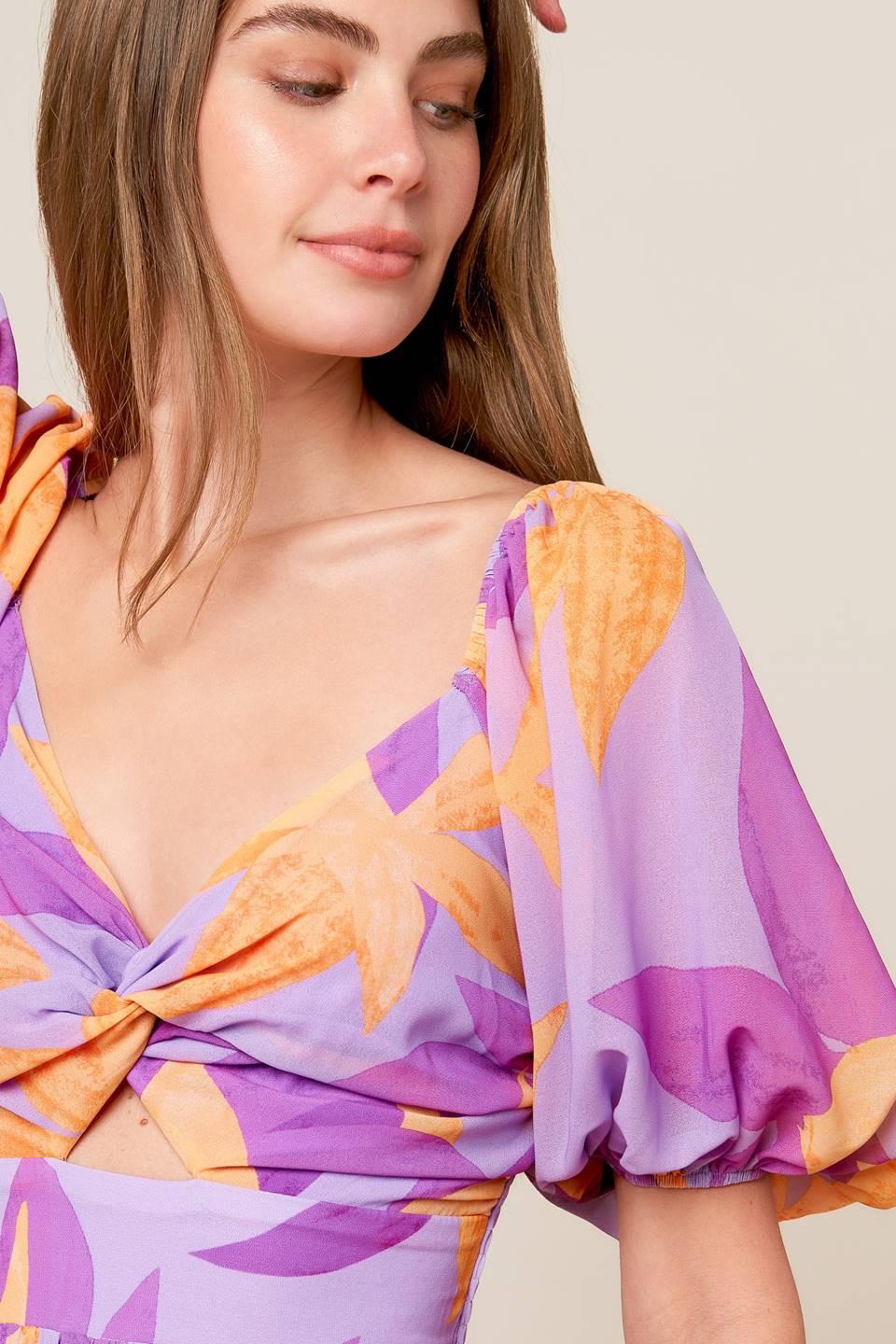 BLOOMING BRUNCH WOVEN MIDI DRESS l FLYING TOMATO LAVENDER ORANGE / M