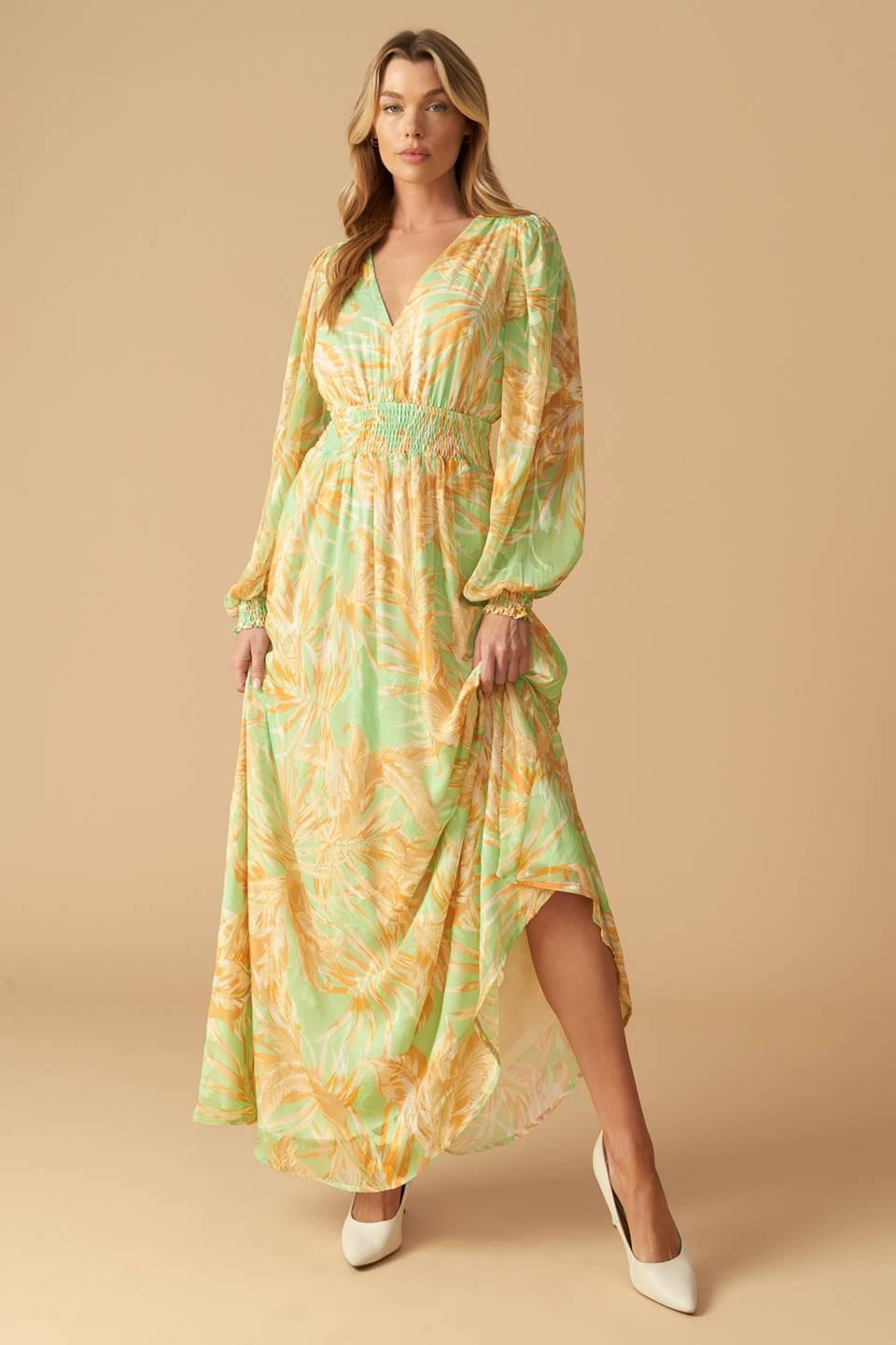 Flying Tomato Palm Frond Print Maxi Dress in Sage at Nordstrom Rack, Size Medium