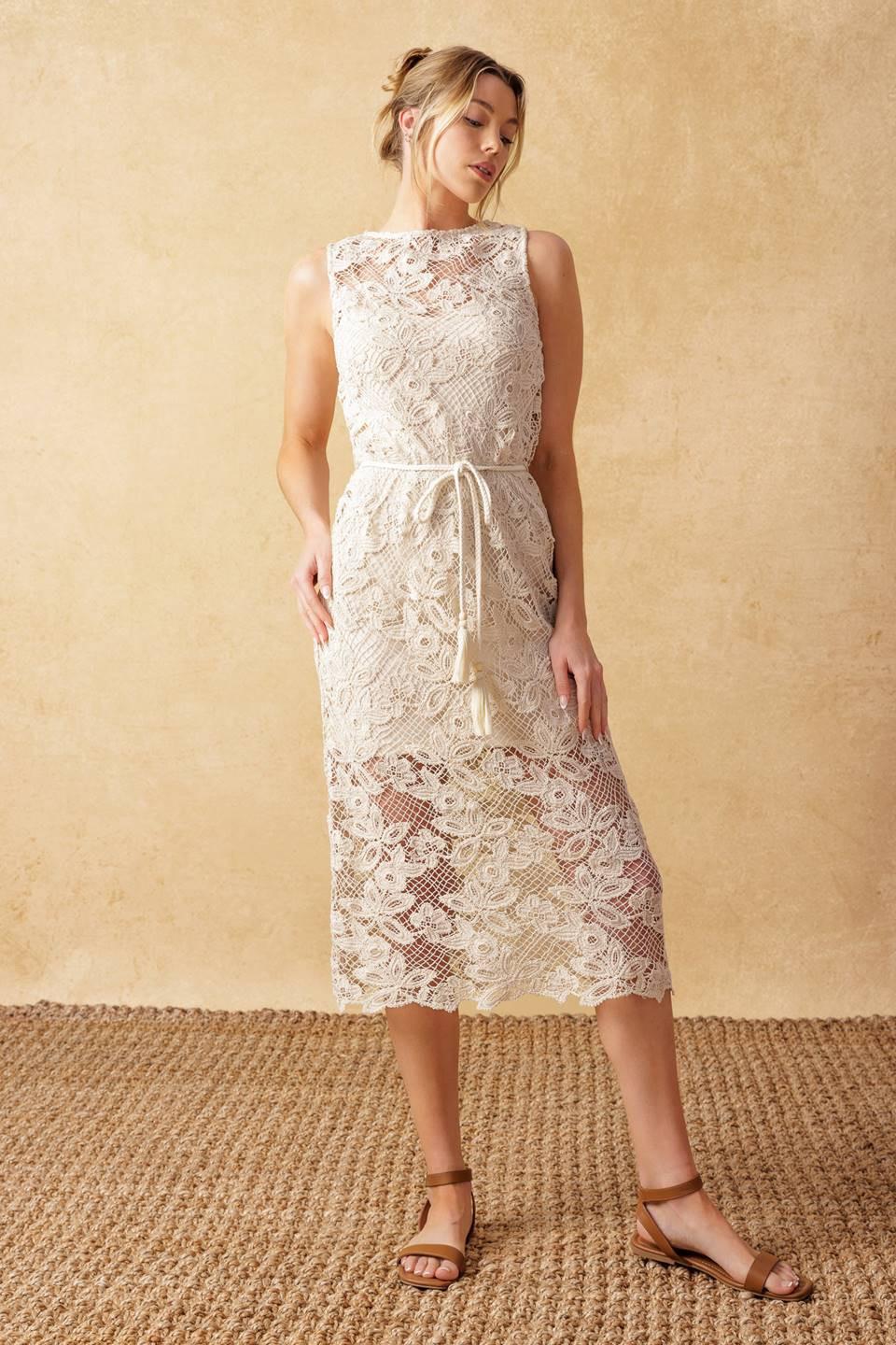 TIMELESS TREASURES LACE WOVEN MIDI DRESS l FLYING TOMATO  Flying Tomato