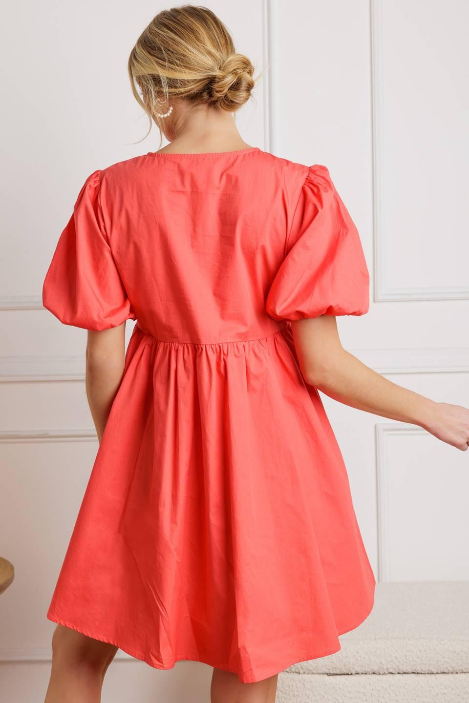 bright coral mini dress TIMELESS ANYWAYS WOVEN MINI DRESS l FLYING TOMATO