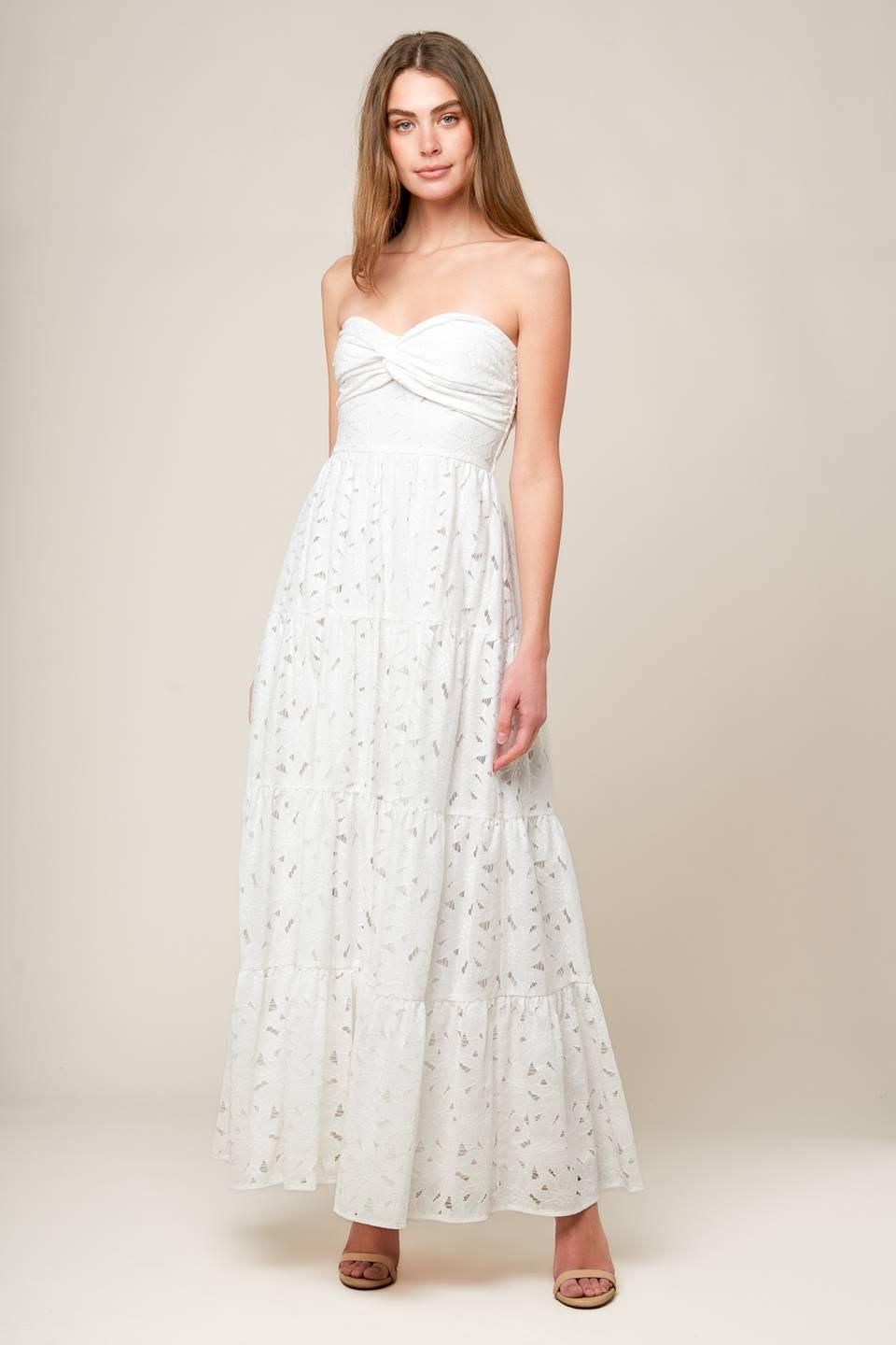 WISHING WELL WHITE WOVEN LACE MAXI DRESS.