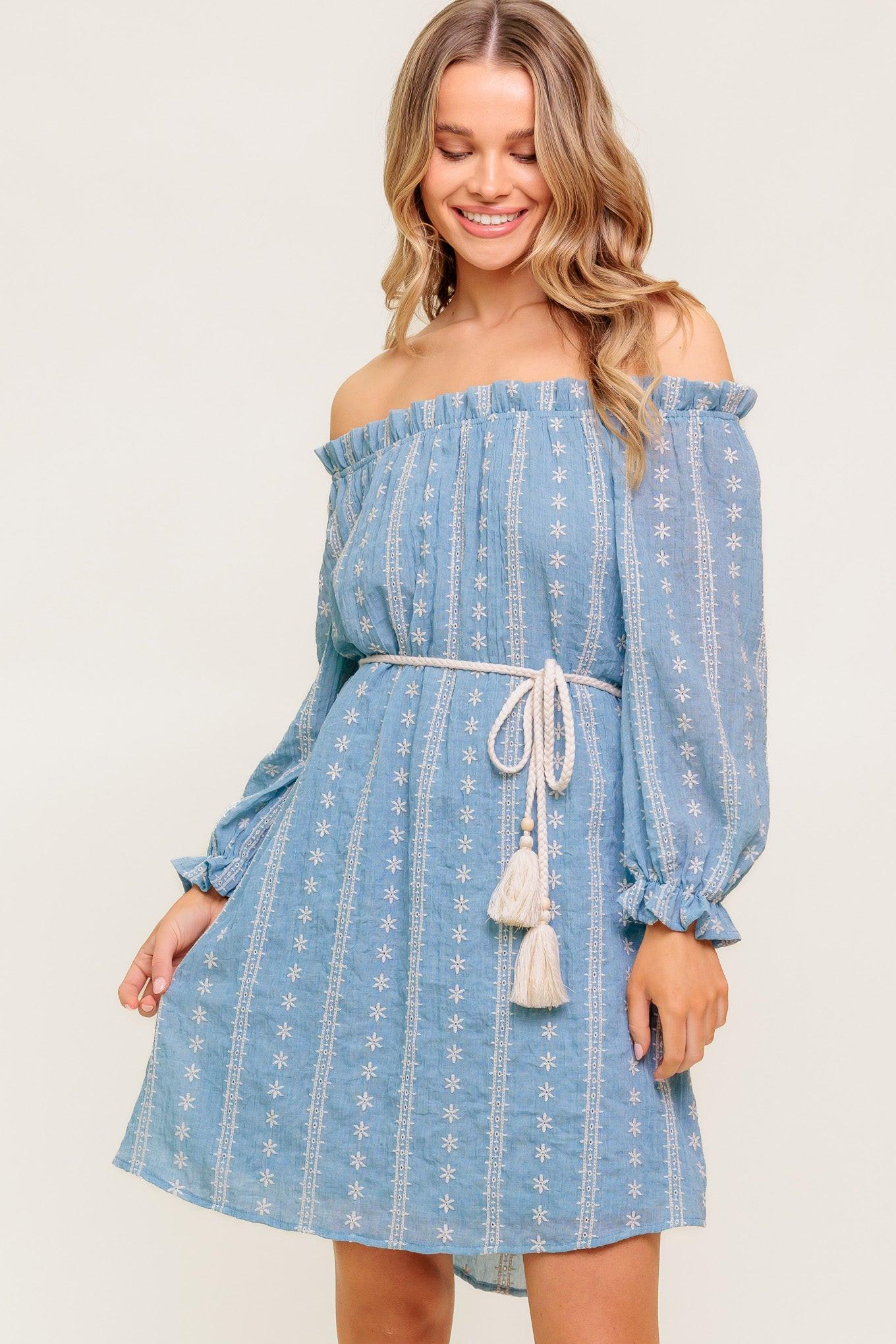 NO MORE CLOUDY SKIES WOVEN MINI DRESS.