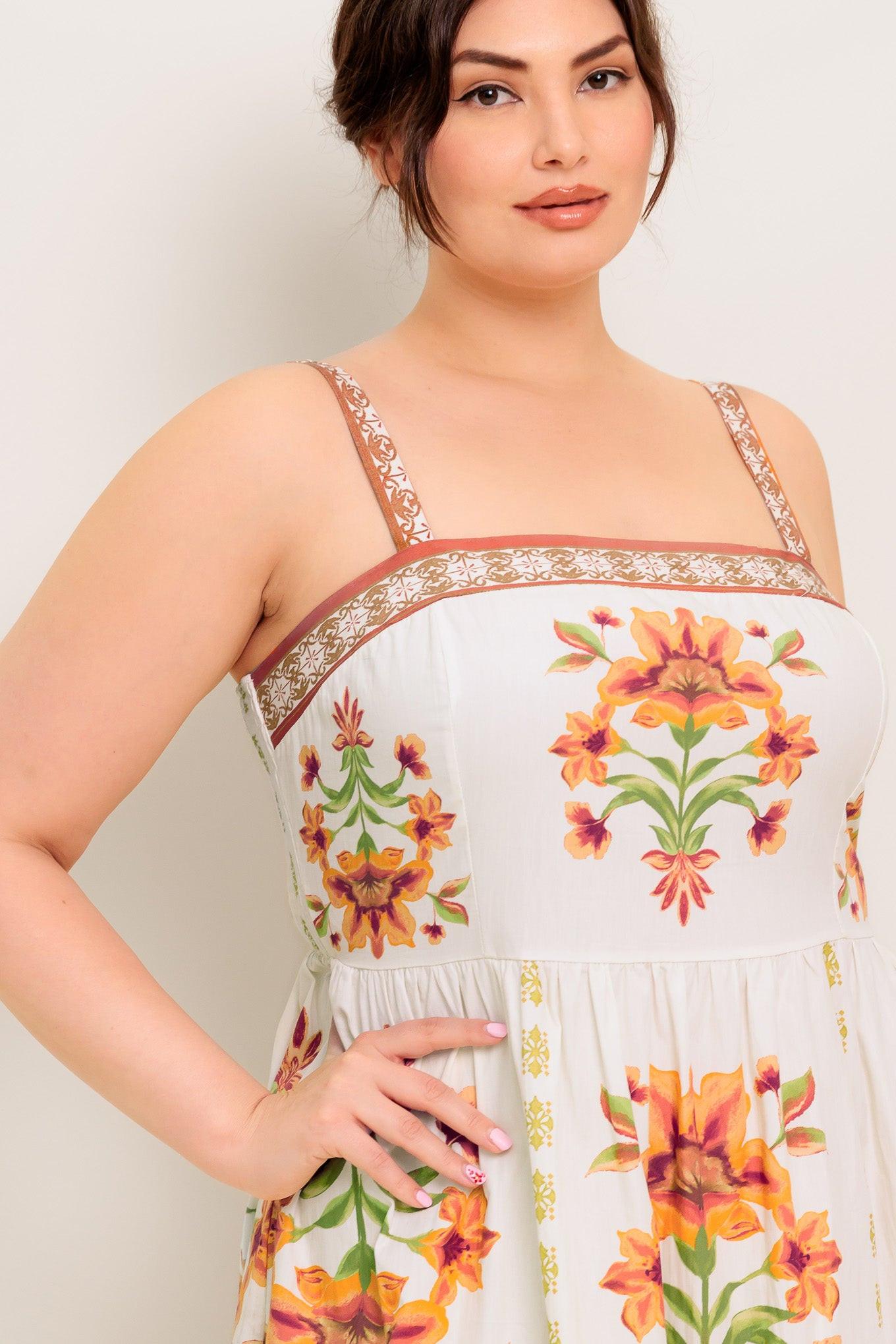 LOVELIEST MUSE IVORY WOVEN MIDI DRESS.