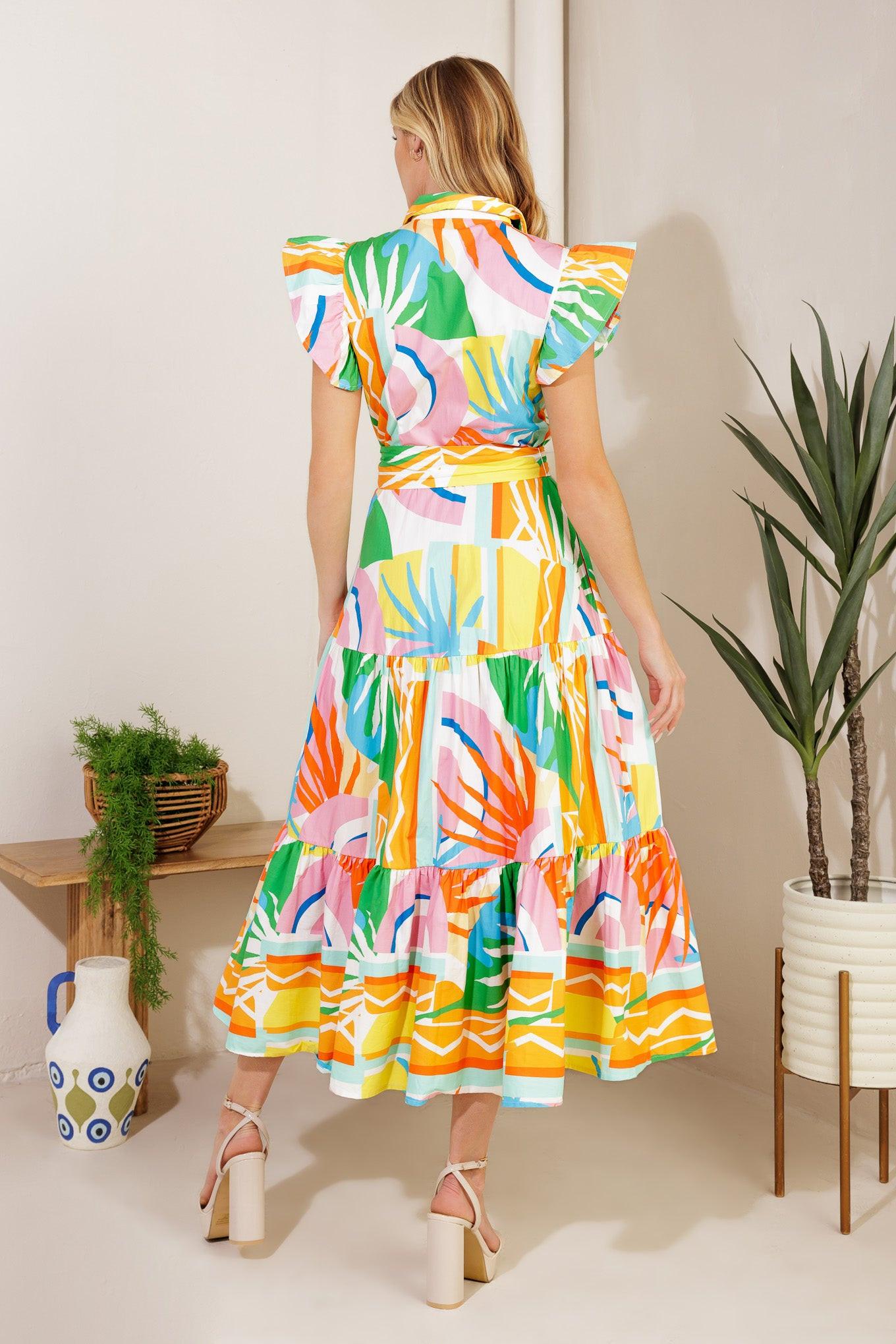 TOO MUCH TO BEAR WOVEN MIDI DRESS.