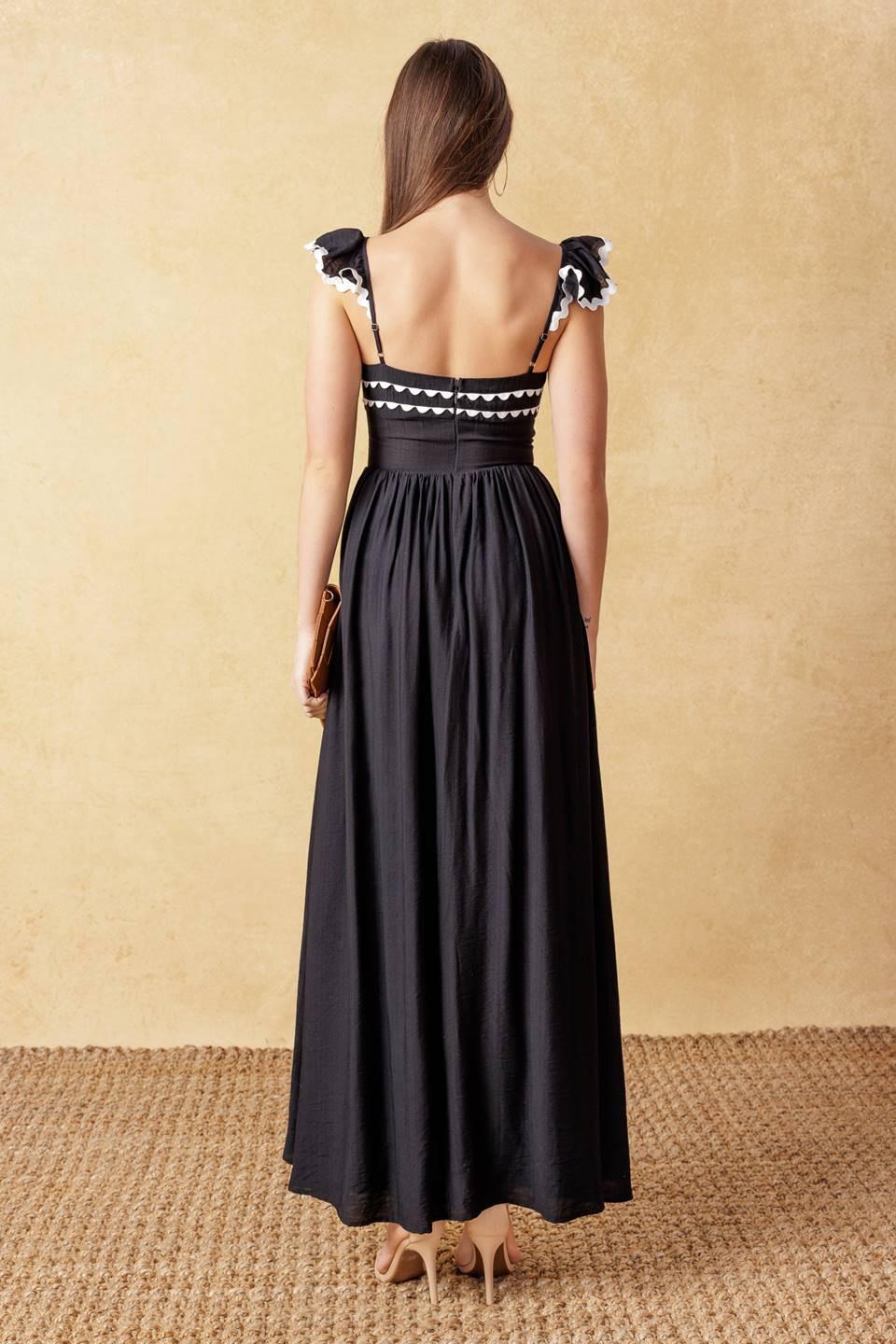 LOVELY DARLING BLACK WOVEN MIDI DRESS - Flying Tomato - DRESSES - Flying Tomato