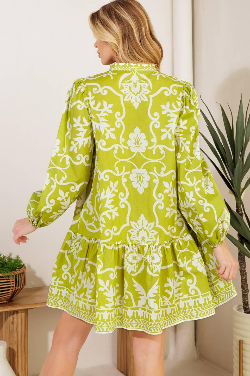 CATCHING FLIGHTS LIME WOVEN MNI DRESS.