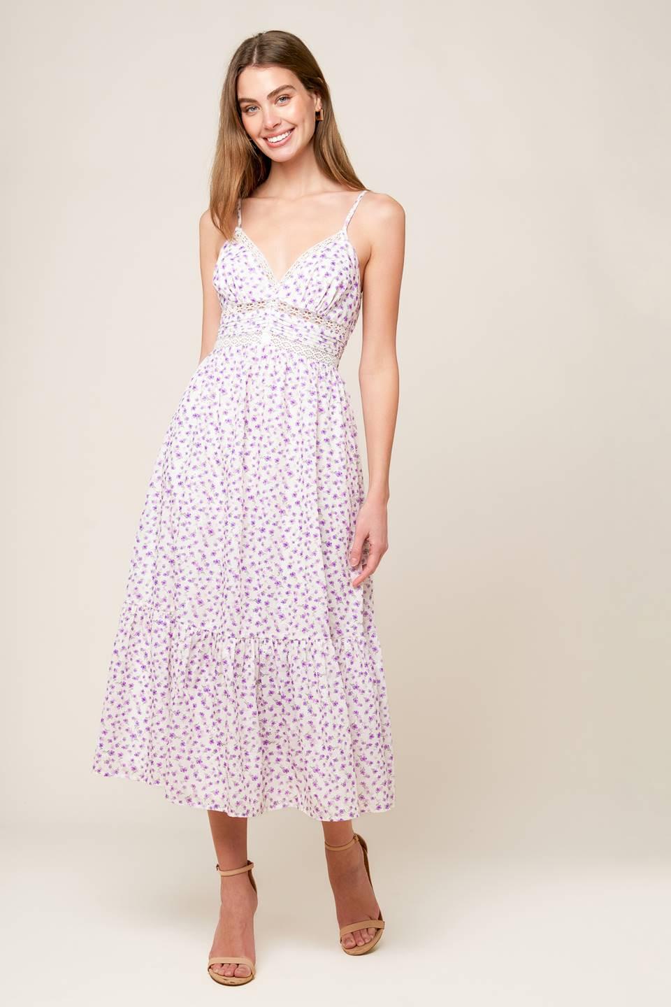 DAYLIGHT GLIMMER LAVENDER WOVEN MIDI DRESS l FLYING TOMATO WHITE/LAVENDER / S DAYLIGHT GLIMMER LAVENDER WOVEN MIDI DRESS l FLYING TOMATO WHITE/LAVENDER / S