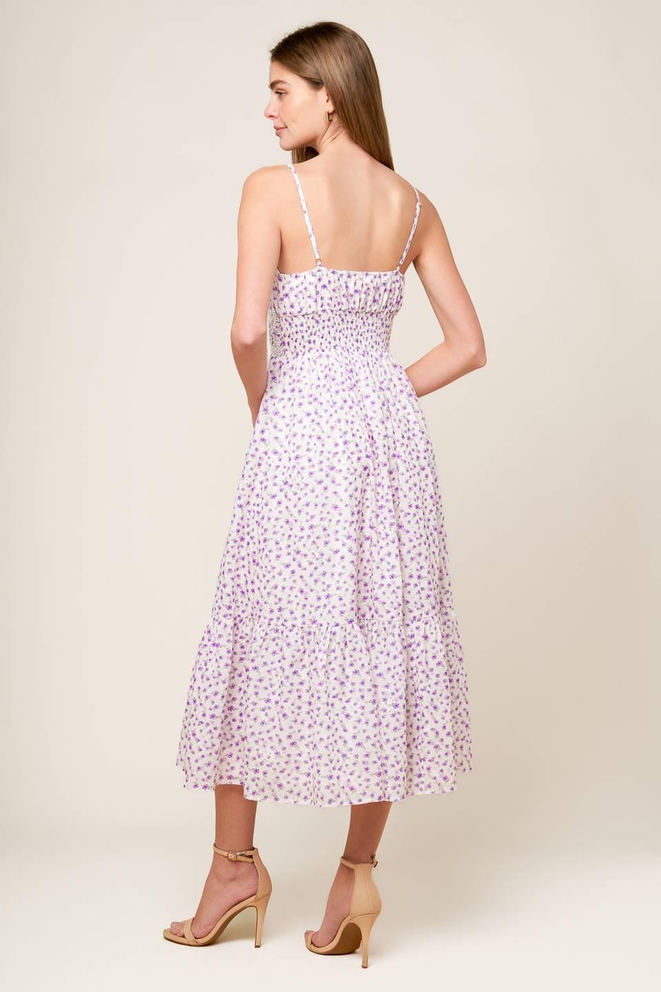 DAYLIGHT GLIMMER LAVENDER WOVEN MIDI DRESS.