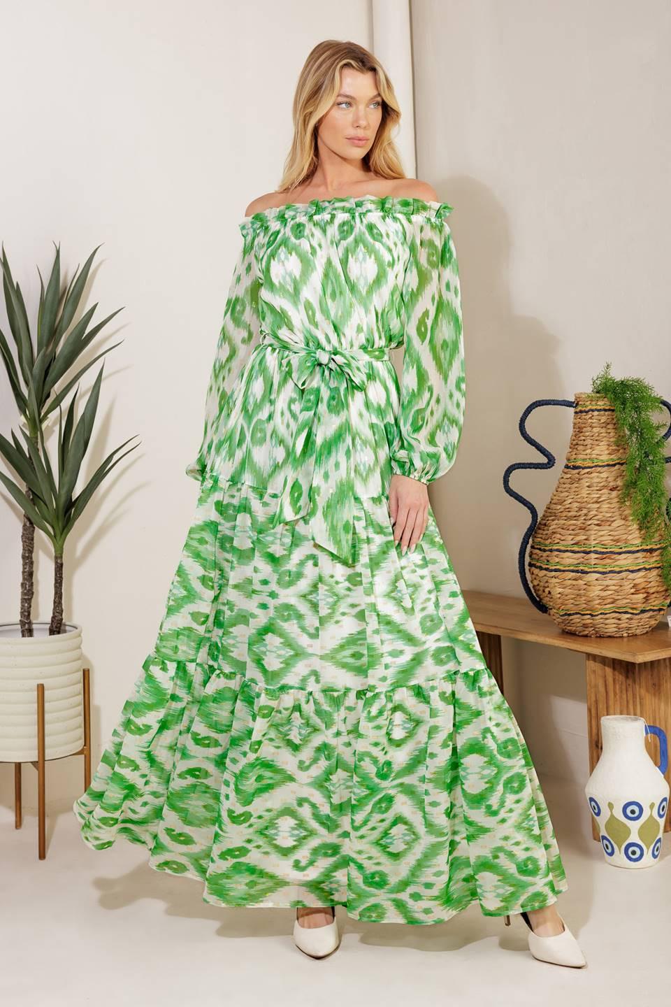 ECLIPSE'S WHISPER WOVEN MAXI DRESS l FLYING TOMATO IVORY/GREEN / M