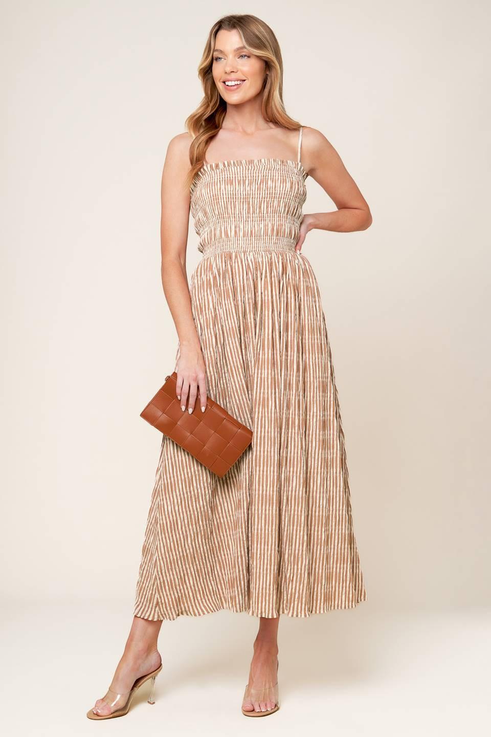 knee length dresses for ladies Striped Smocked Midi Dress main image 1