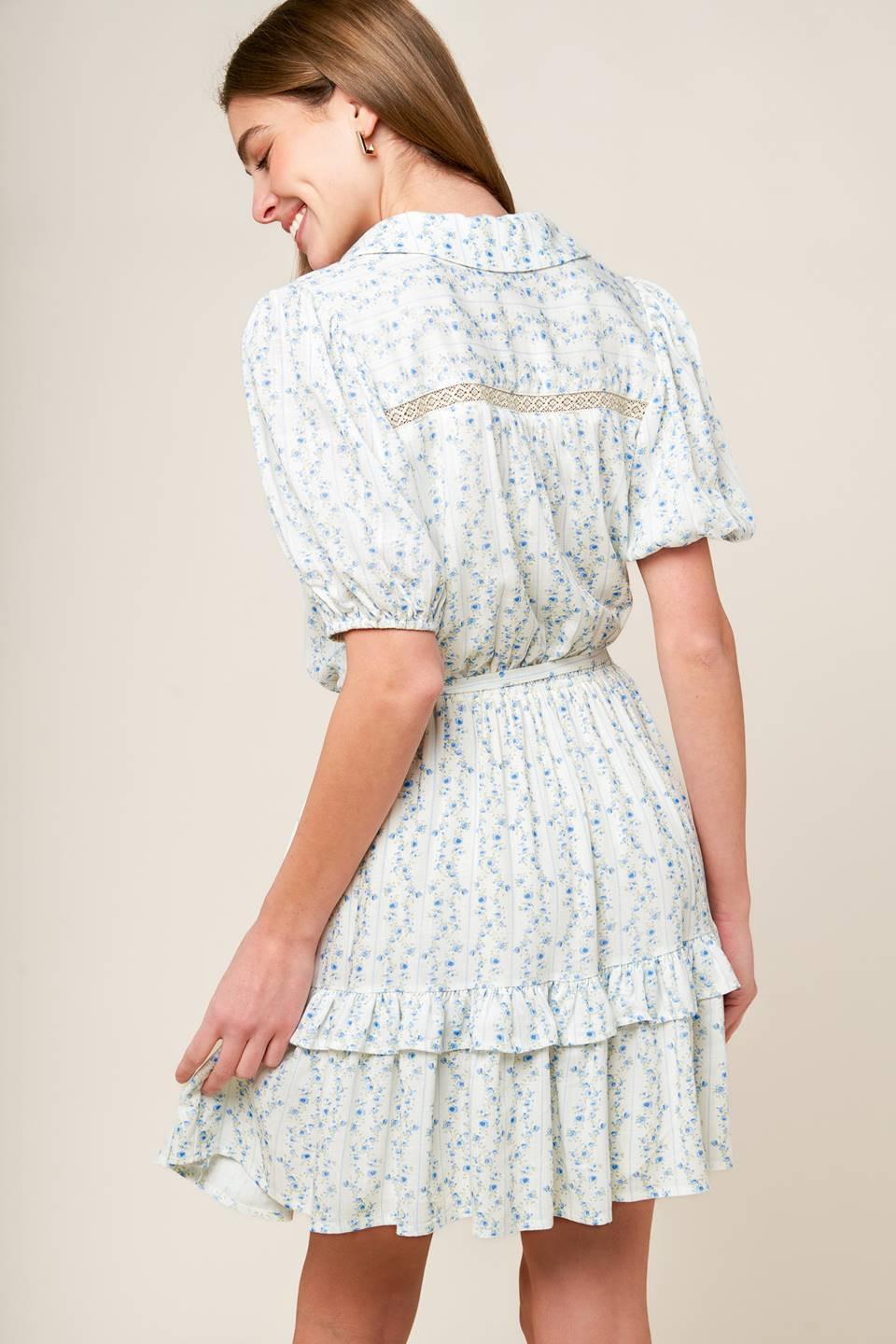SKYWARD BLUE WOVEN MINI DRESS.