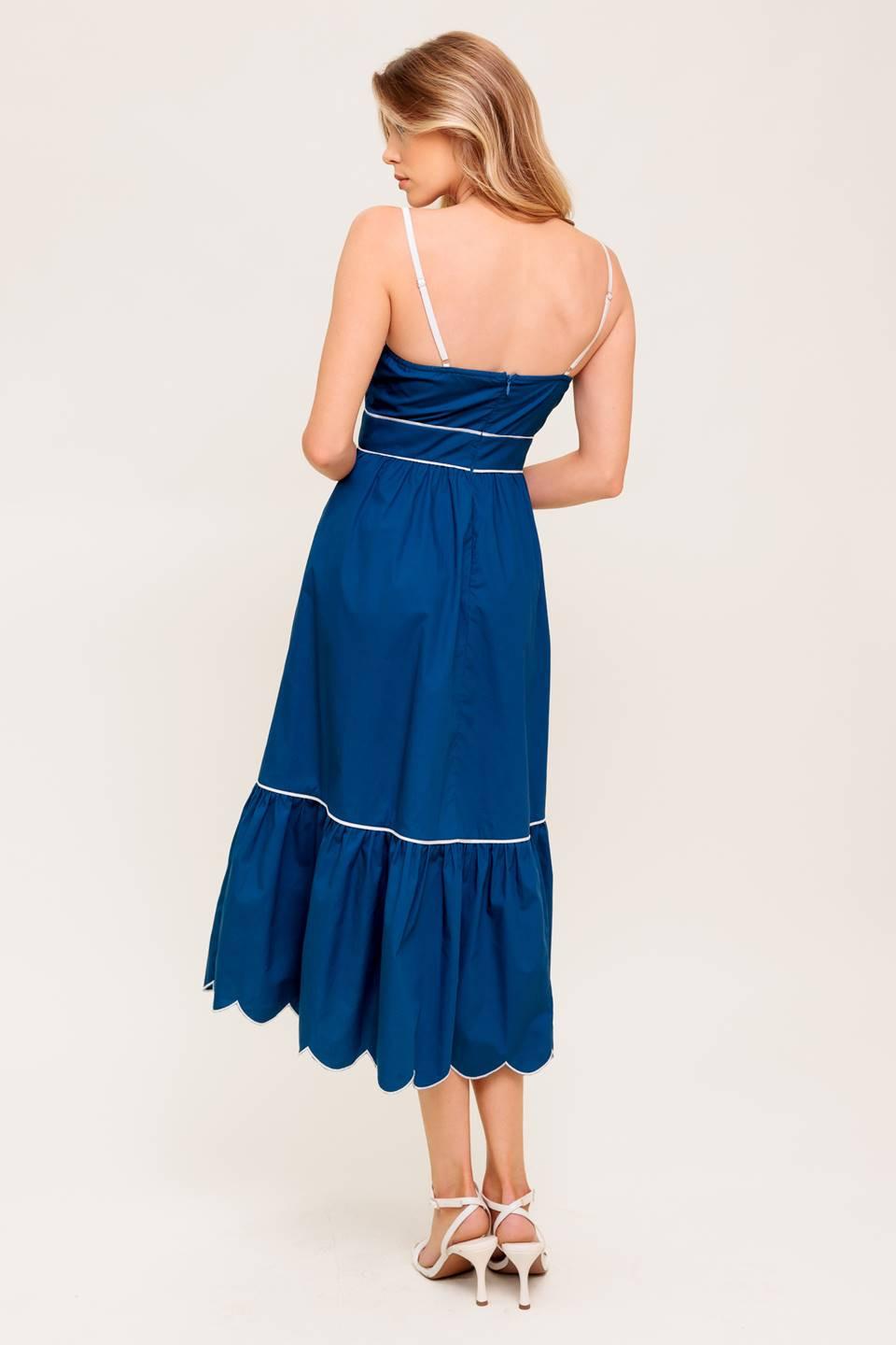RUSTIC DREAM WOVEN MIDI DRESS l FLYING TOMATO NAVY/WHITE / M