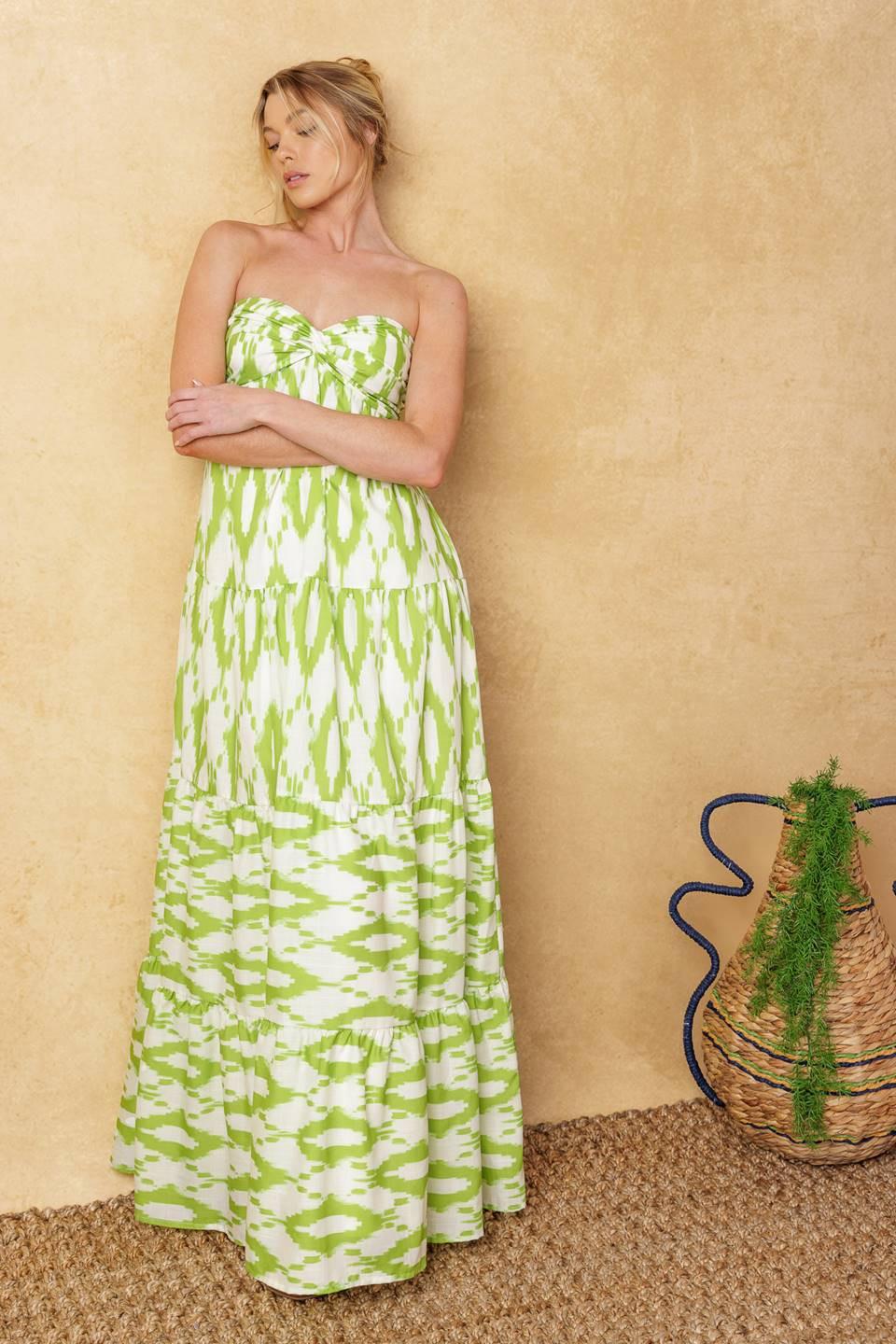 PETALS OF TIME WOVEN MAXI DRESS l FLYING TOMATO IVORY GREEN / M