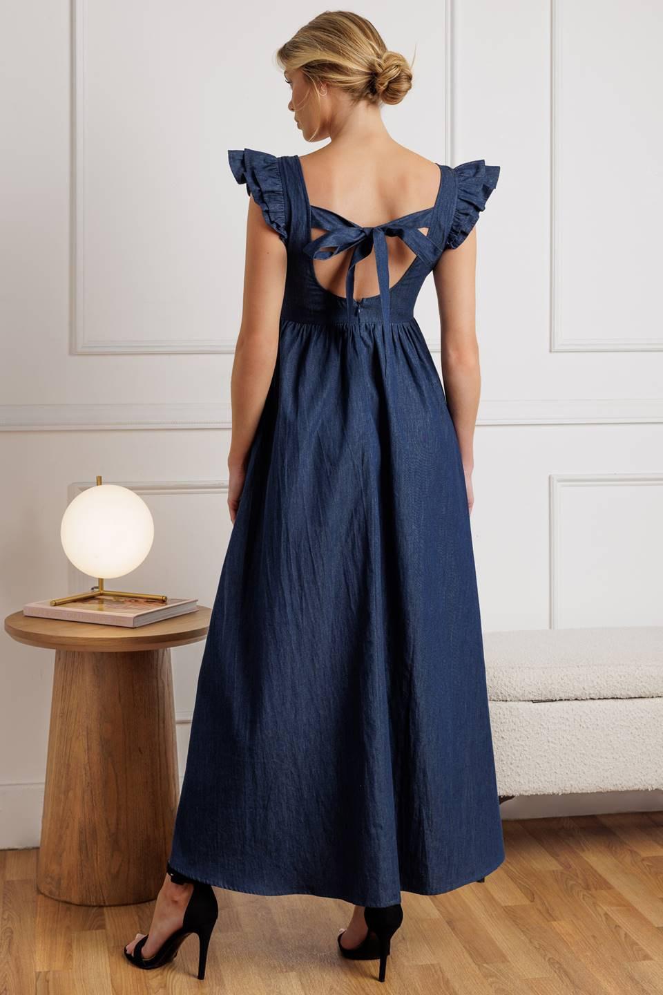 chambray midi dress KILLING TIME l FLYING TOMATO – Flying Tomato True to size extra_50_small Cocktail Dresses Dresses Von Color:Black/Peacock