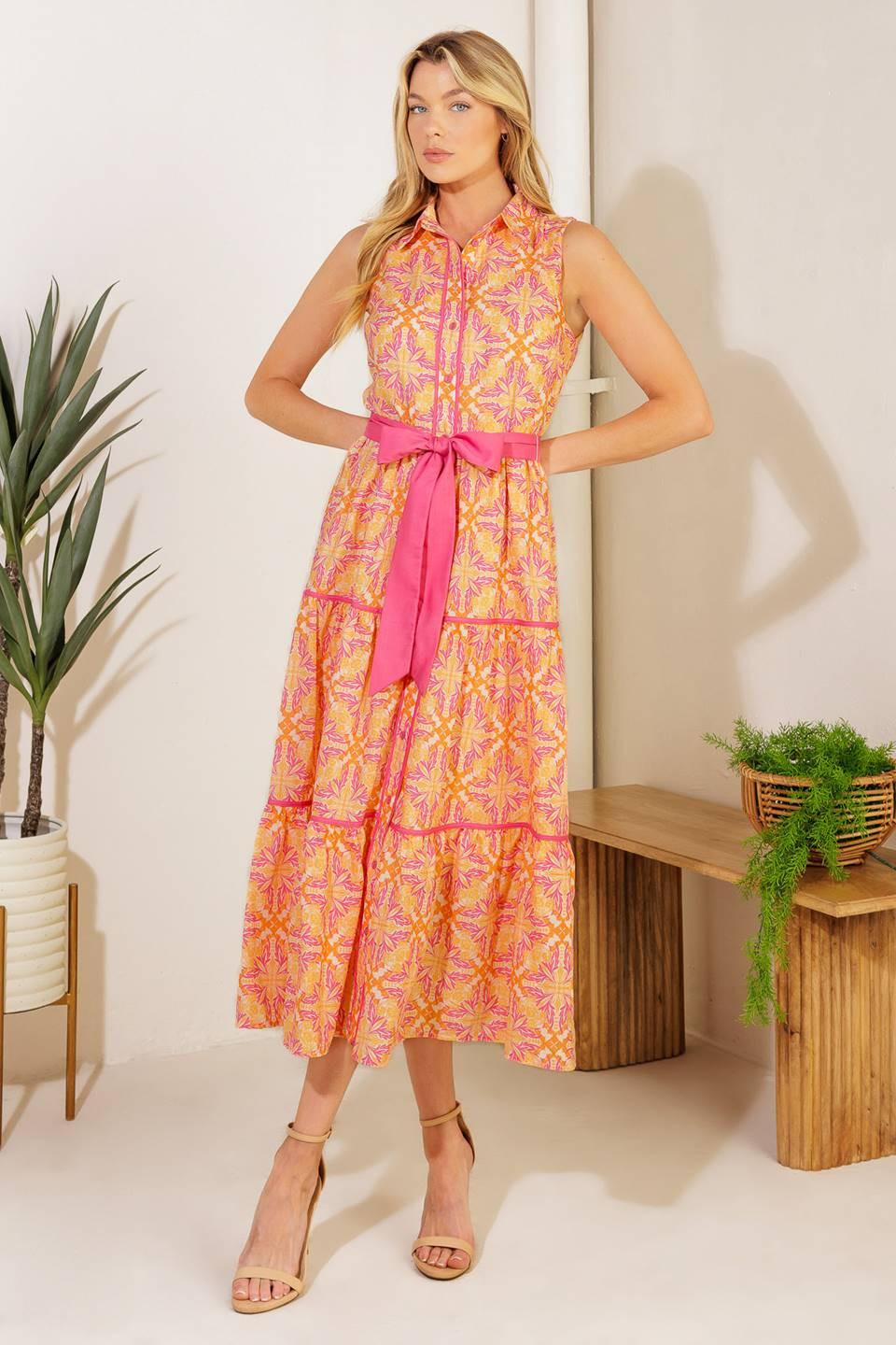 RAINFOREST RADIANCE WOVEN MIDI DRESS.