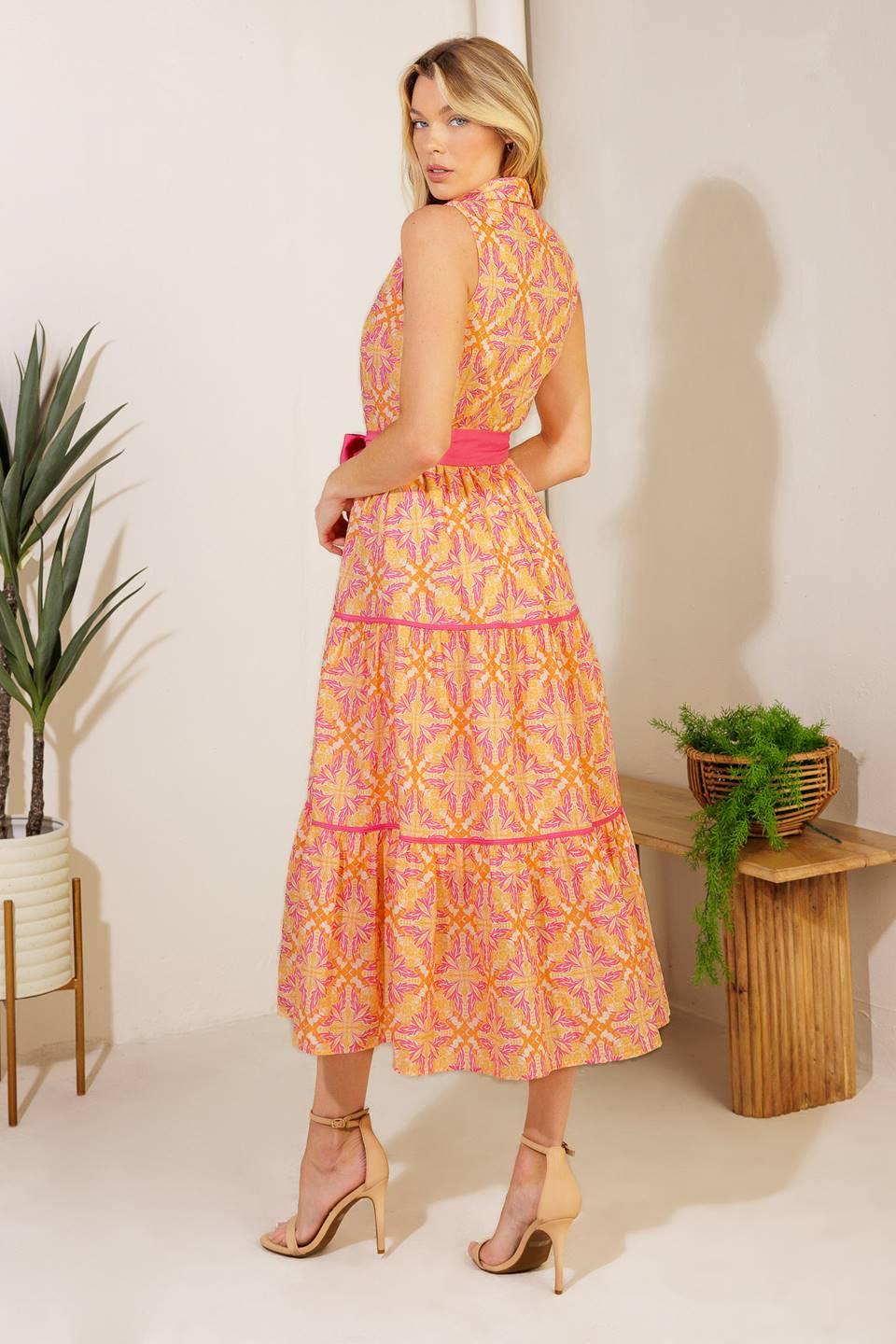 RAINFOREST RADIANCE WOVEN MIDI DRESS.