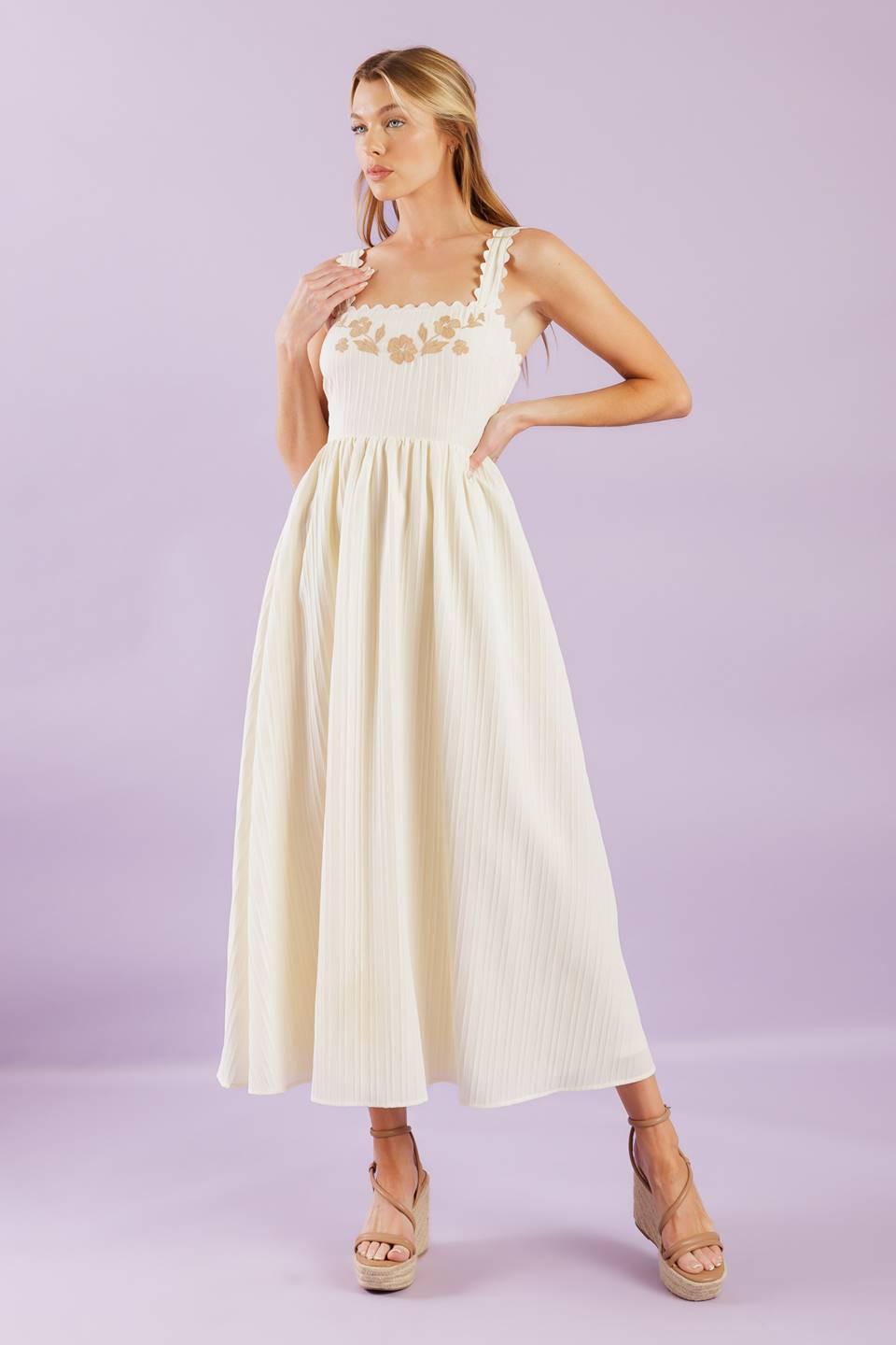 TOTAL CRUSH CREAM WOVEN MIDI DRESS.