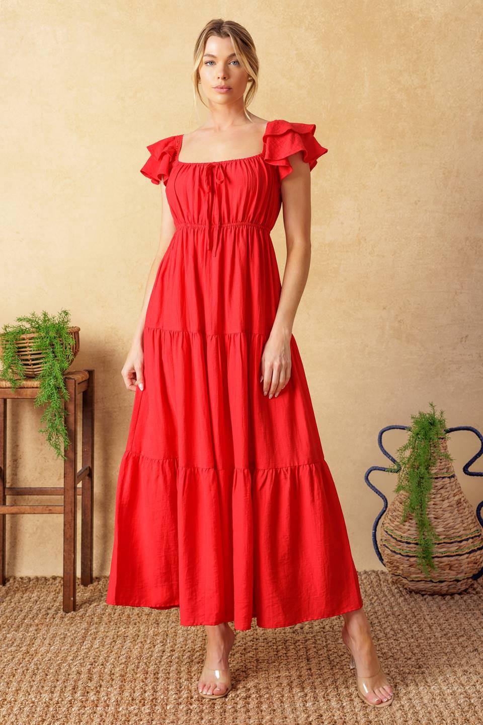GET WITH IT WOVEN MIDI DRESS.