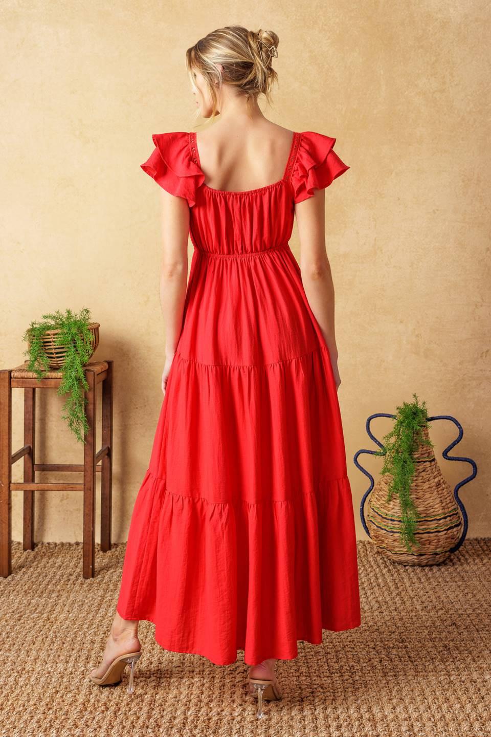 GET WITH IT WOVEN MIDI DRESS.